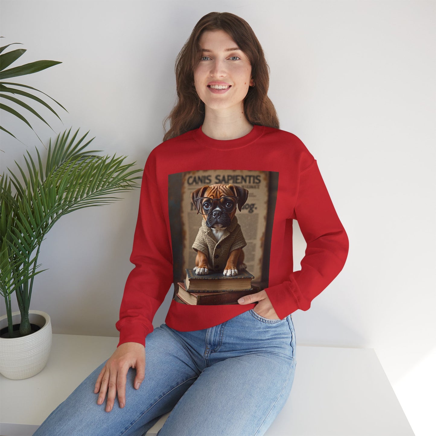 Professor Puppy Glasses Crewneck Sweatshirt - Scholarly Dog Design - Academic Pet Lover Gift