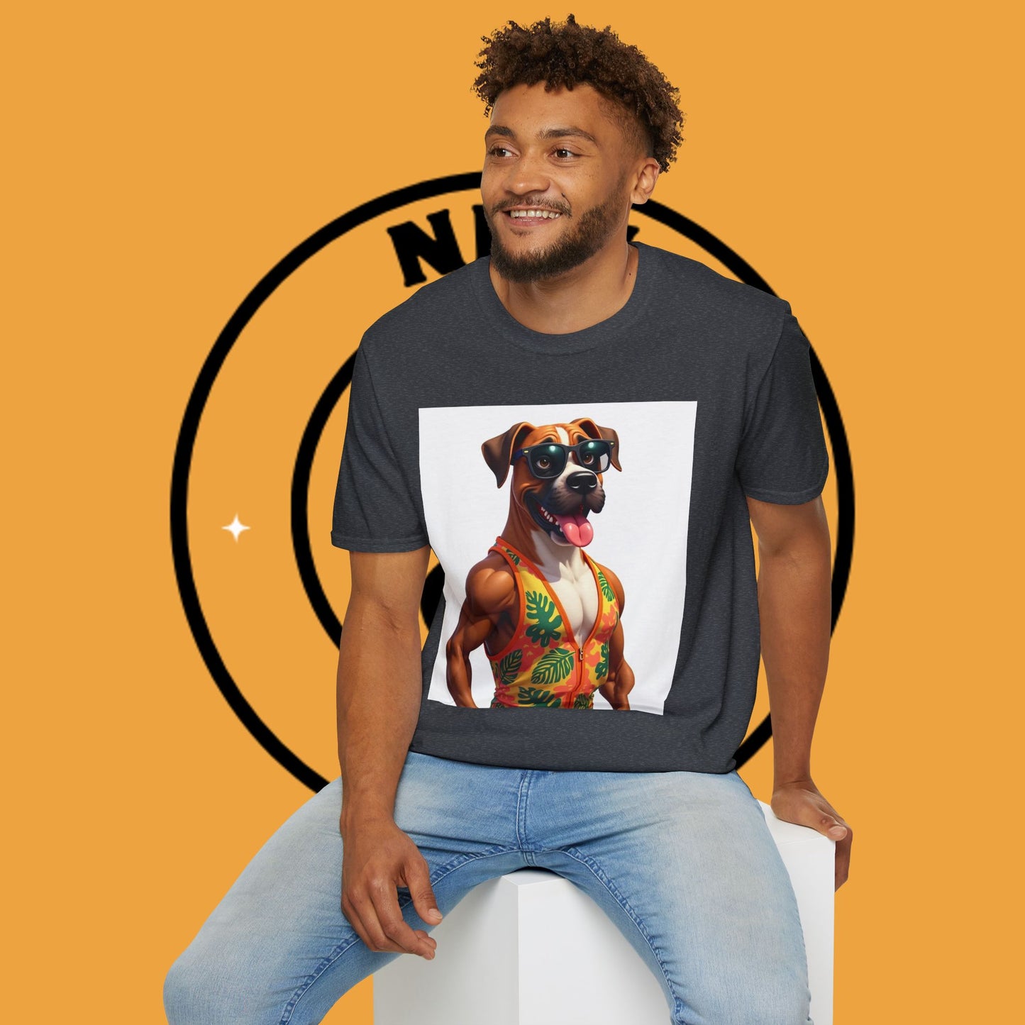 "Buff Beach Boxer" Summer Vacation T-Shirt / Buff Boxer Dog T-Shirt - Funny Muscular Beach Dog Tee