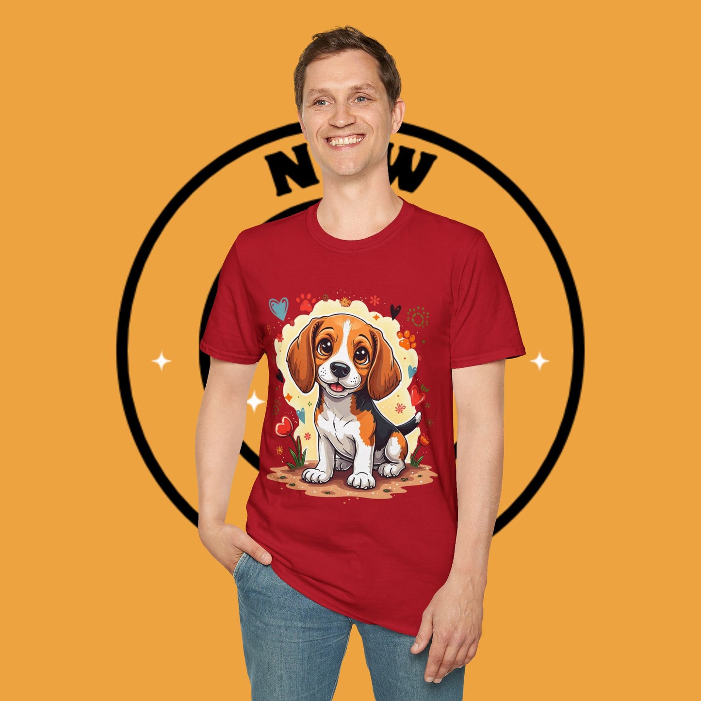 Adorable Beagle Puppy with Hearts & Paws T-Shirt - Cute Dog Love Design Graphic Tee
