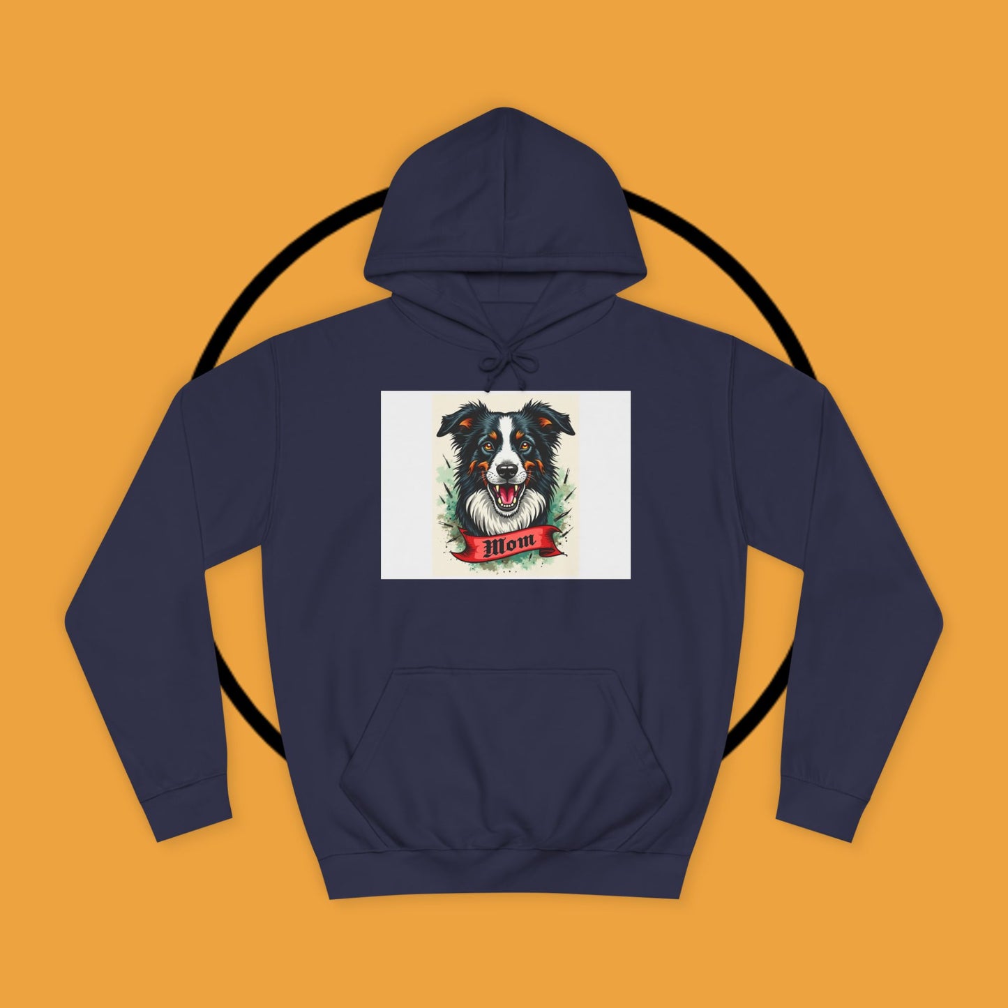 "Border Collie Mom Tattoo Style Hoodie - Vintage Dog Mother Banner Design Sweatshirt | Bold Statement Wear"