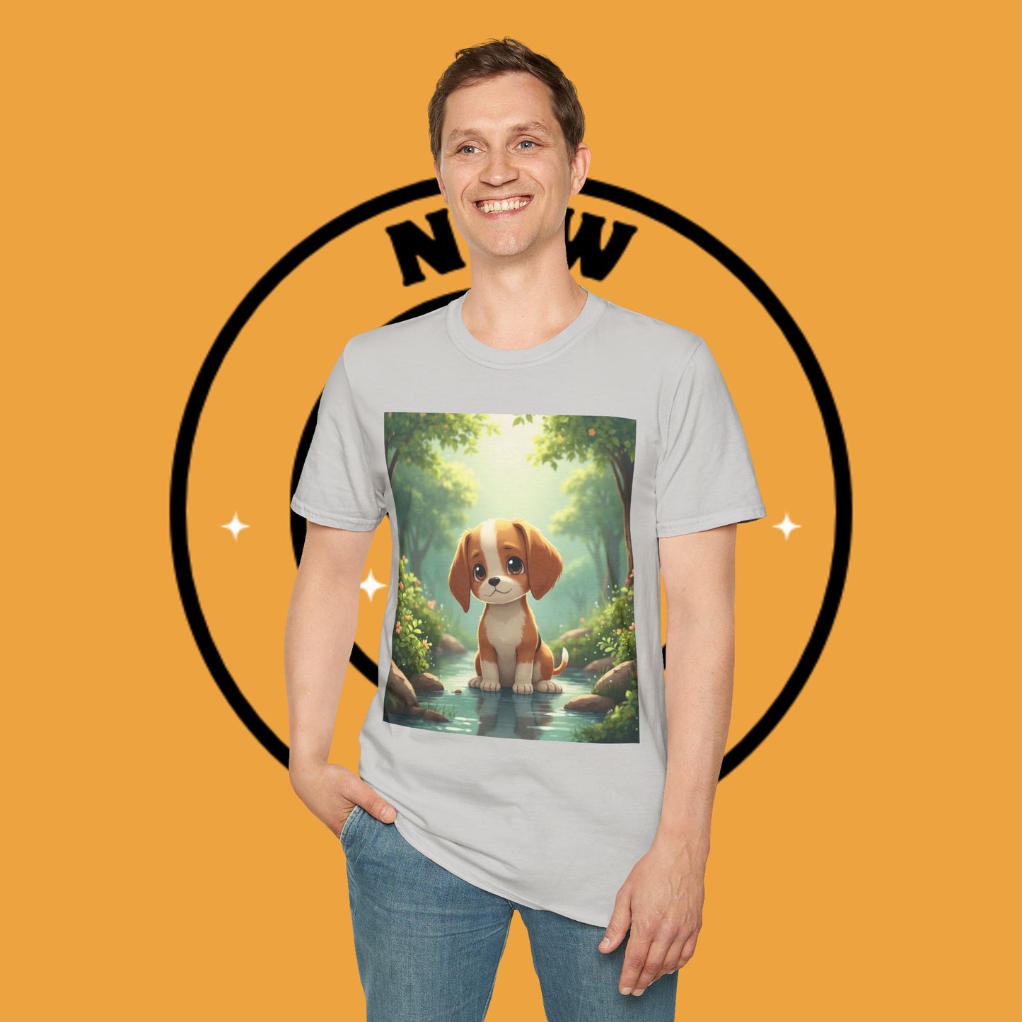 Magical Forest Beagle Puppy T-Shirt - Enchanted Nature Scene with Adorable Dog Design
