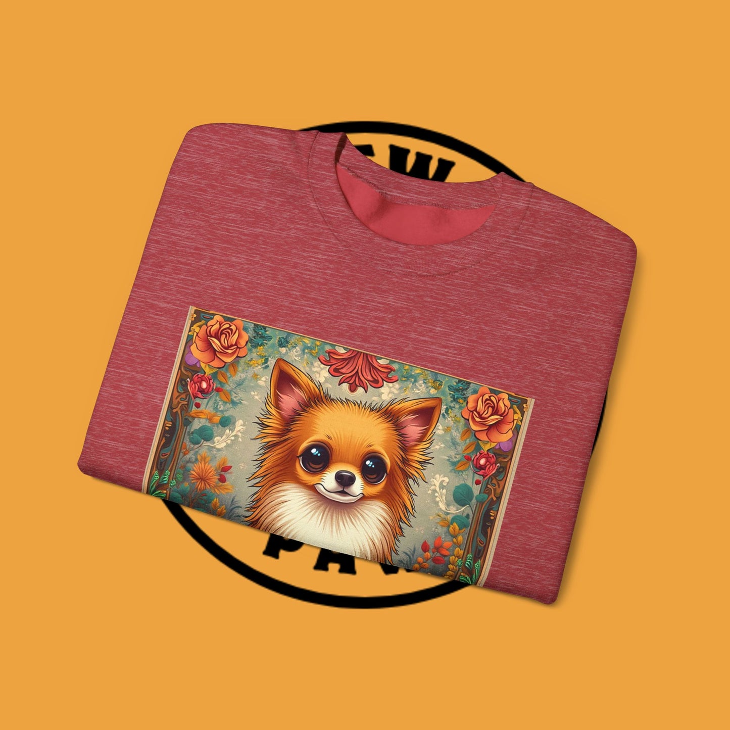 Victorian Chihuahua Garden Sweatshirt | Ornate Floral Dog Portrait | Botanical Pet Art Design