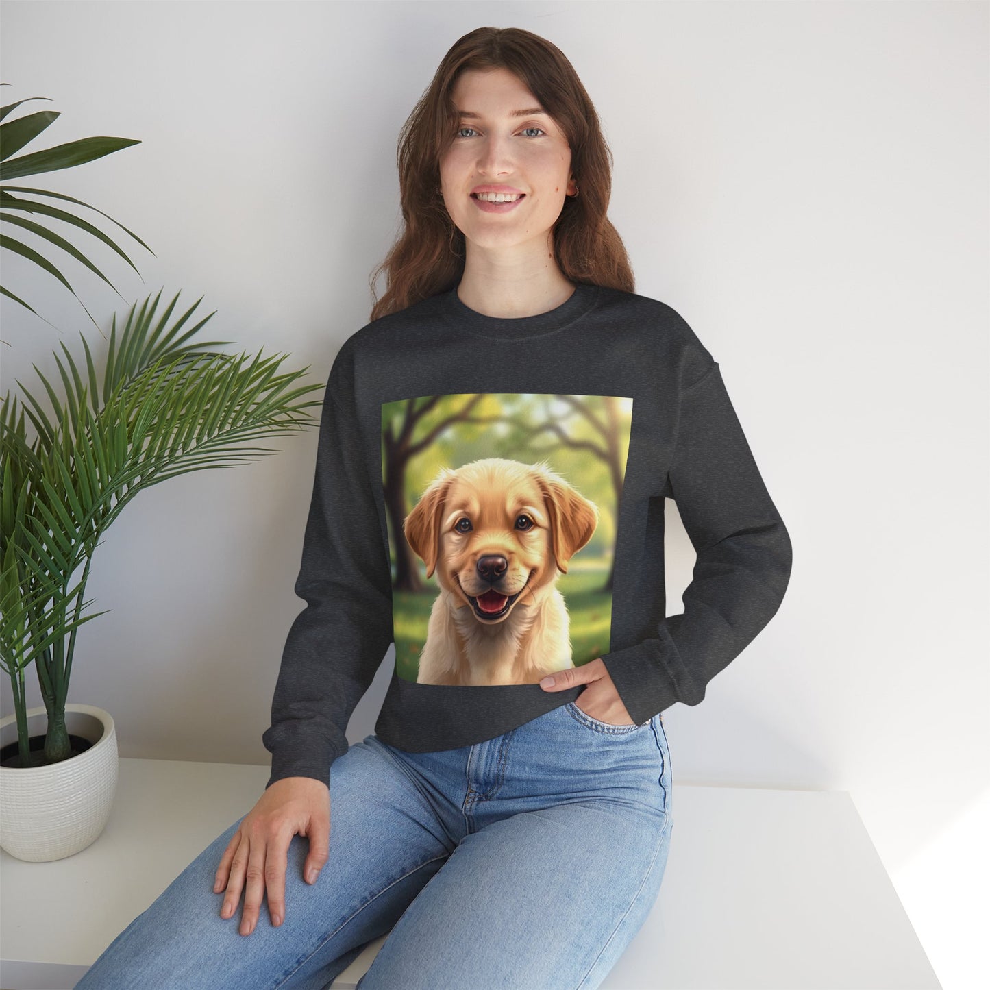 Crewneck Sweatshirt - Adorable Puppy Smiling in the Park - Sweet and Happy Golden Retriever