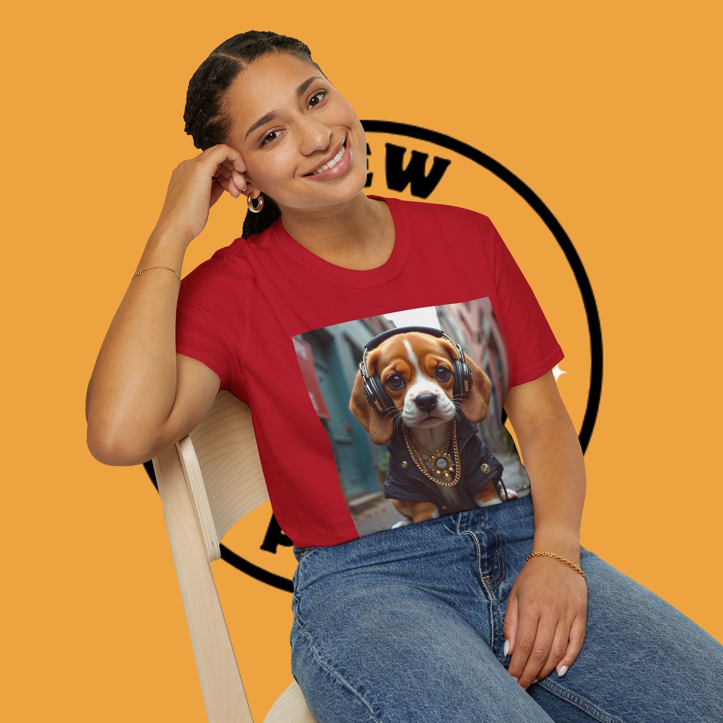 Hip Hop Beagle Dog T-Shirt - Cool Puppy with Headphones & Gold Chains Graphic Tee