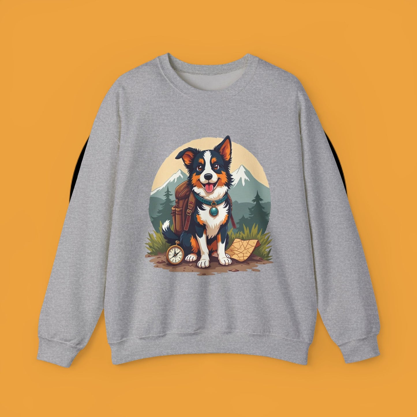 Adventure Dog Hiking Crewneck Sweatshirt - Mountain Explorer Border Collie Design | Outdoor Lover Gift