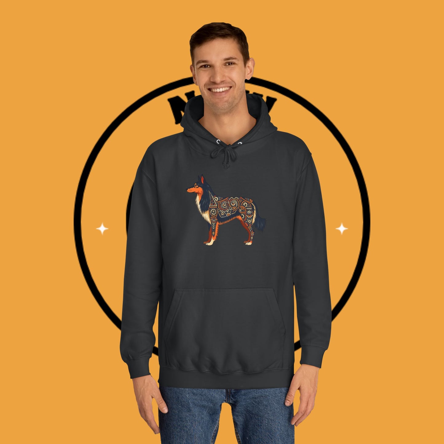 "Tribal Border Collie Mandala Hoodie - Sacred Geometry Dog Art Sweatshirt | Spiritual Celtic Design"