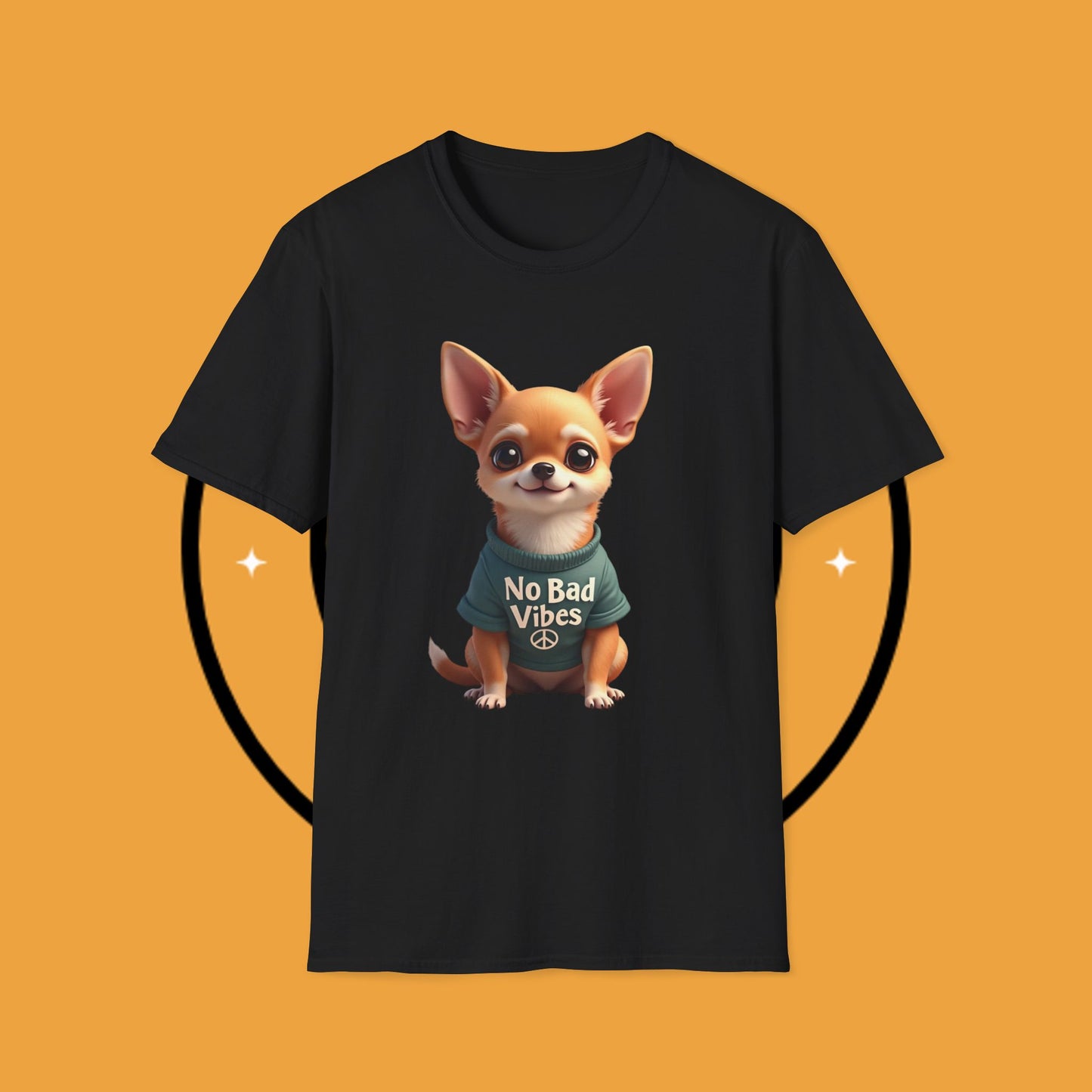 No Bad Vibes Chihuahua T-Shirt - Positive Energy Dog Art - Peace Symbol Pet Tee - Mental Health Wellness Shirt