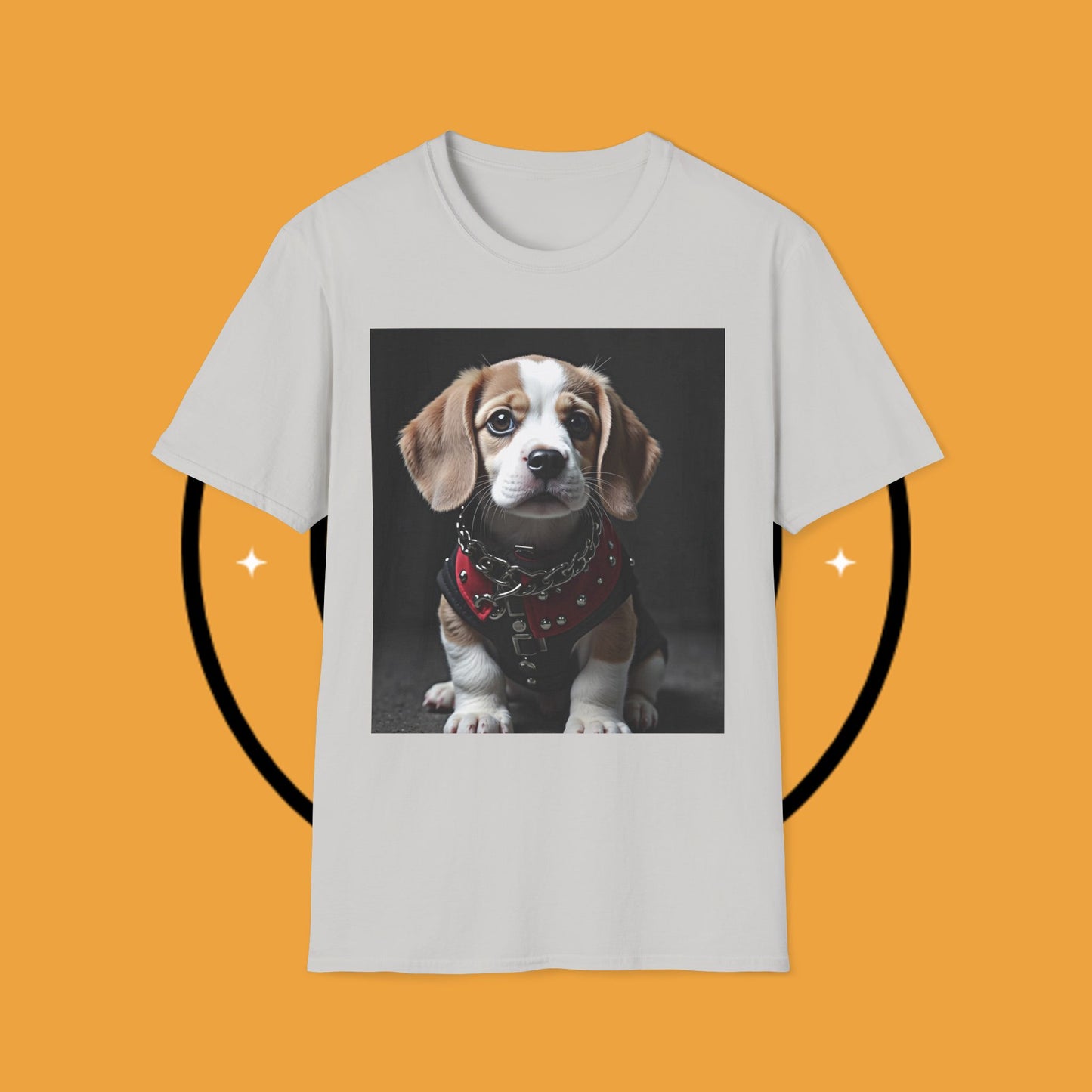 Tough Beagle Puppy T-Shirt - Rebel Dog with Leather Harness Design | Edgy Pet Lover Biker Style Tee