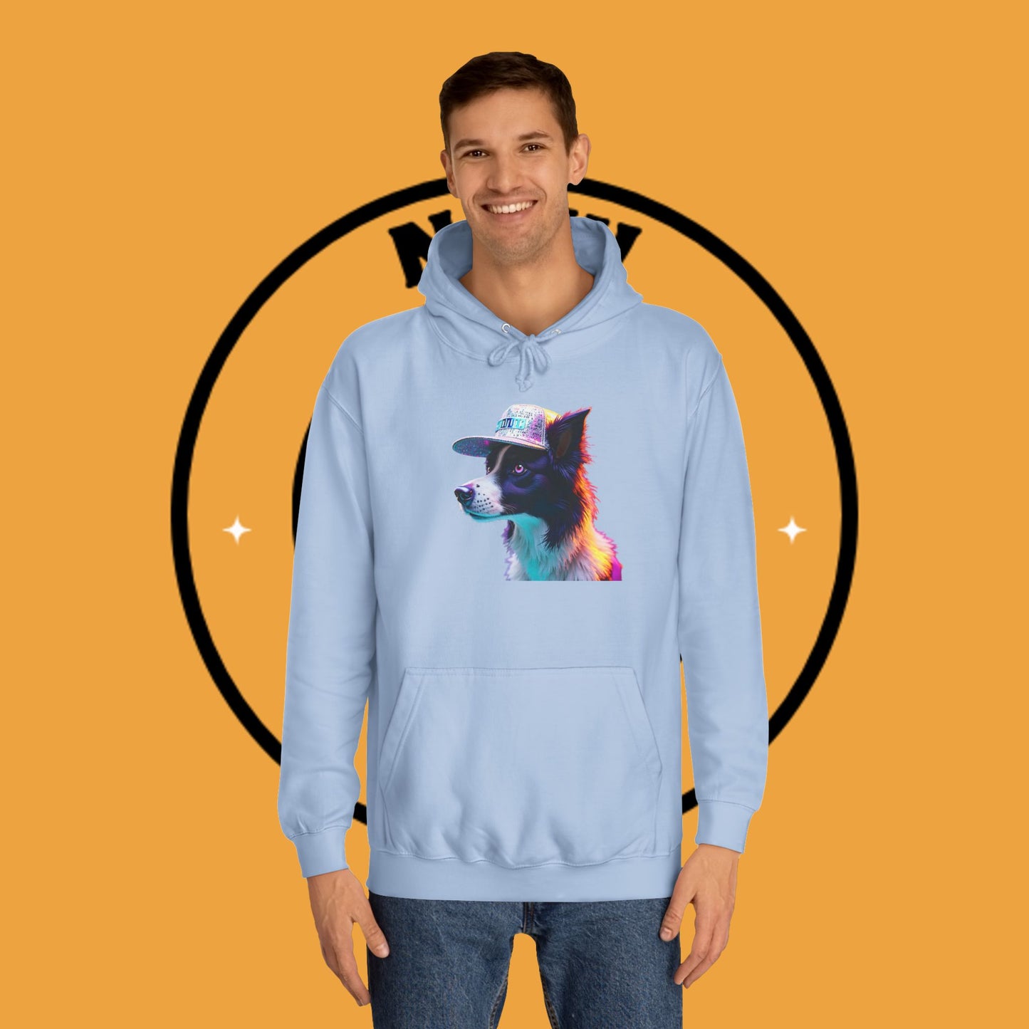 "Neon Rainbow Dog Hoodie - Vibrant Border Collie Street Art Design | Unisex Premium Streetwear"