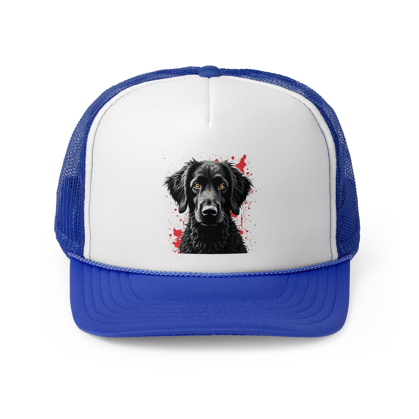 Black Dog Street Art Trucker Cap - Red Splatter Graffiti Design - Unisex Urban Cap