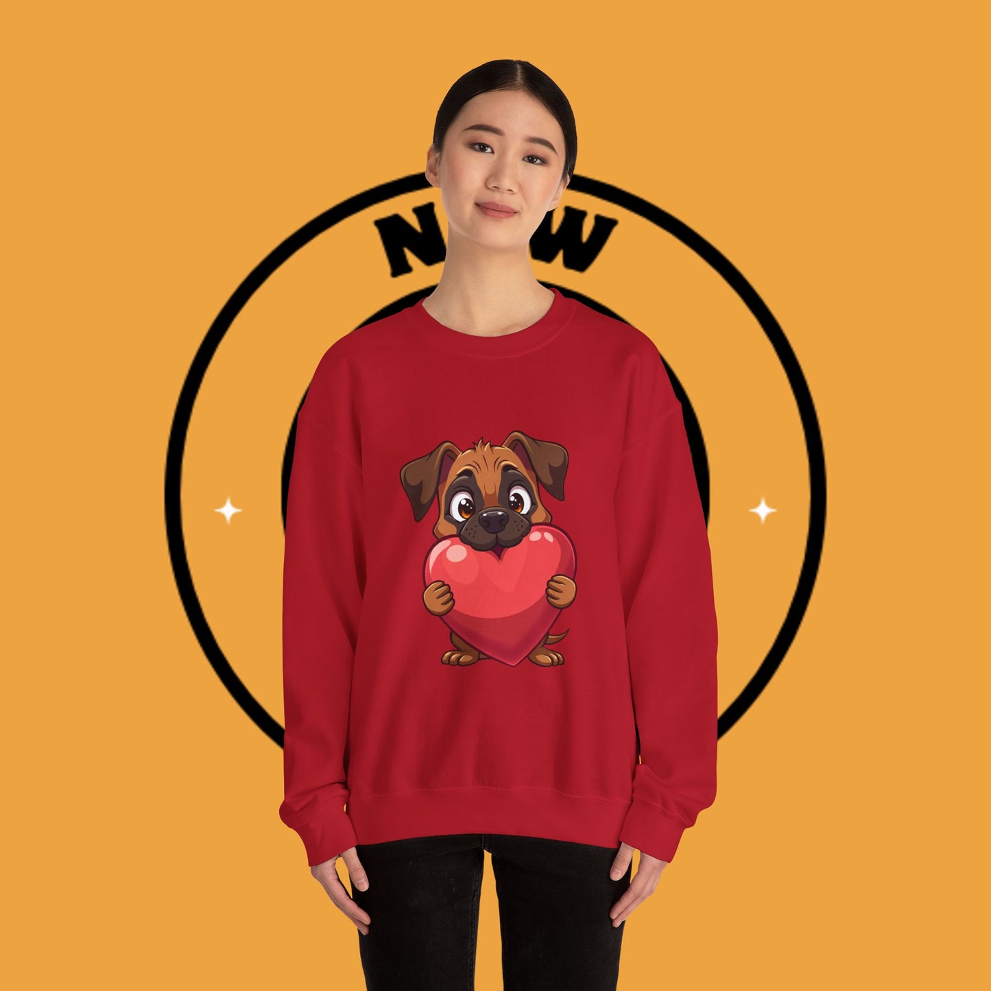 Adorable Puppy Love Heart Crewneck Sweatshirt - Perfect Gift for Dog Lovers