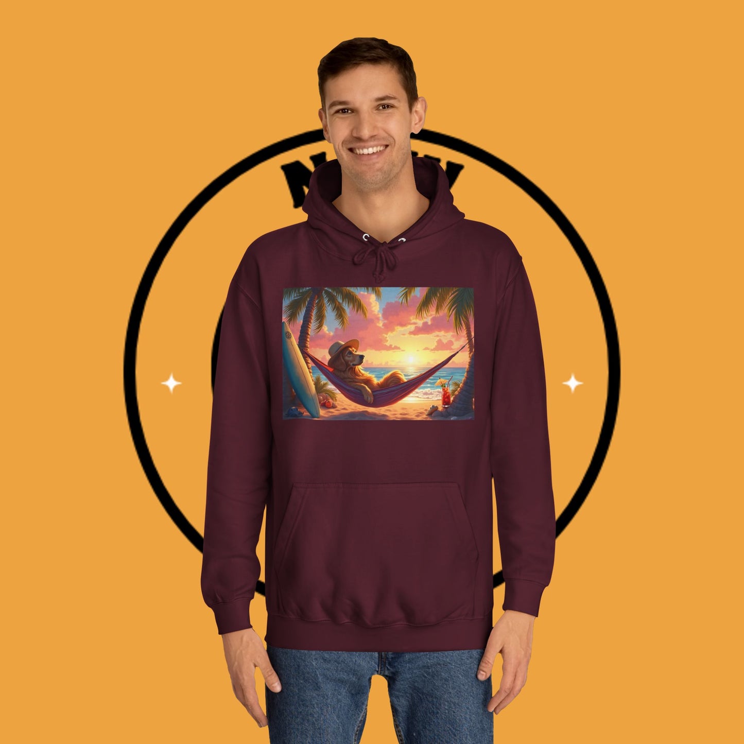 Beachside Bliss Golden Retriever Hammock Hoodie - Unisex Hoodies