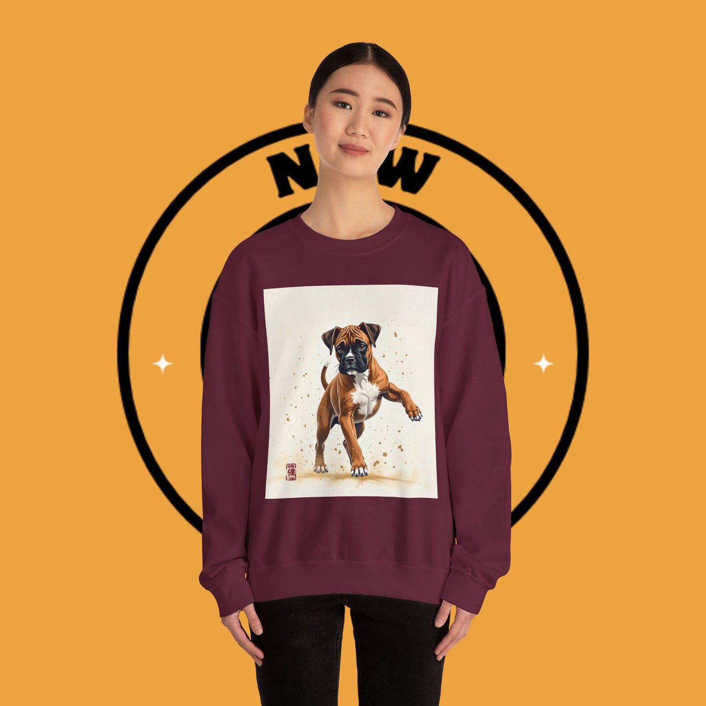 Running Boxer Puppy Crewneck Sweatshirt | Artistic Dog Lover Gift | Dynamic Movement Design