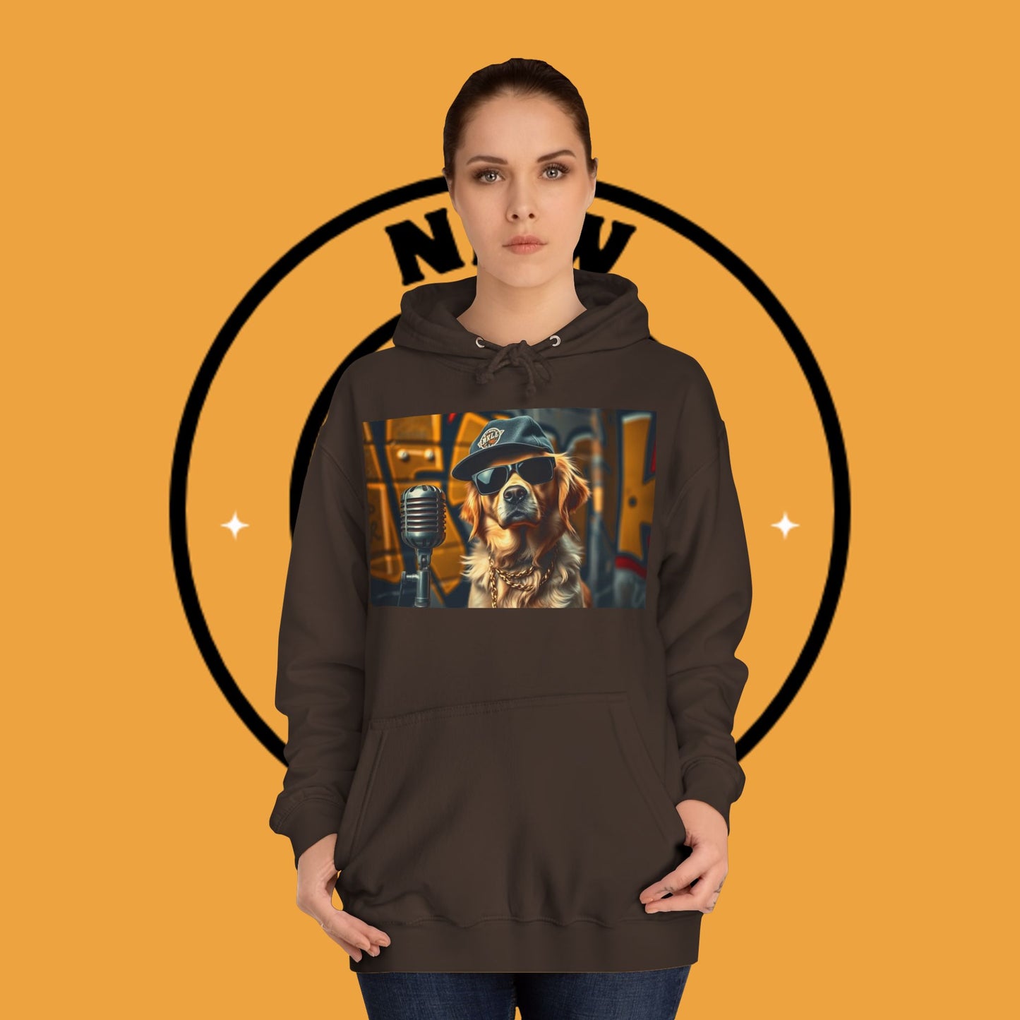 Hip Hop Hound - Cool Dog Rapper with Microphone - Rapper Dog Hoodie: Street Style Icon with Retro Vibes - Unisex Hoodie