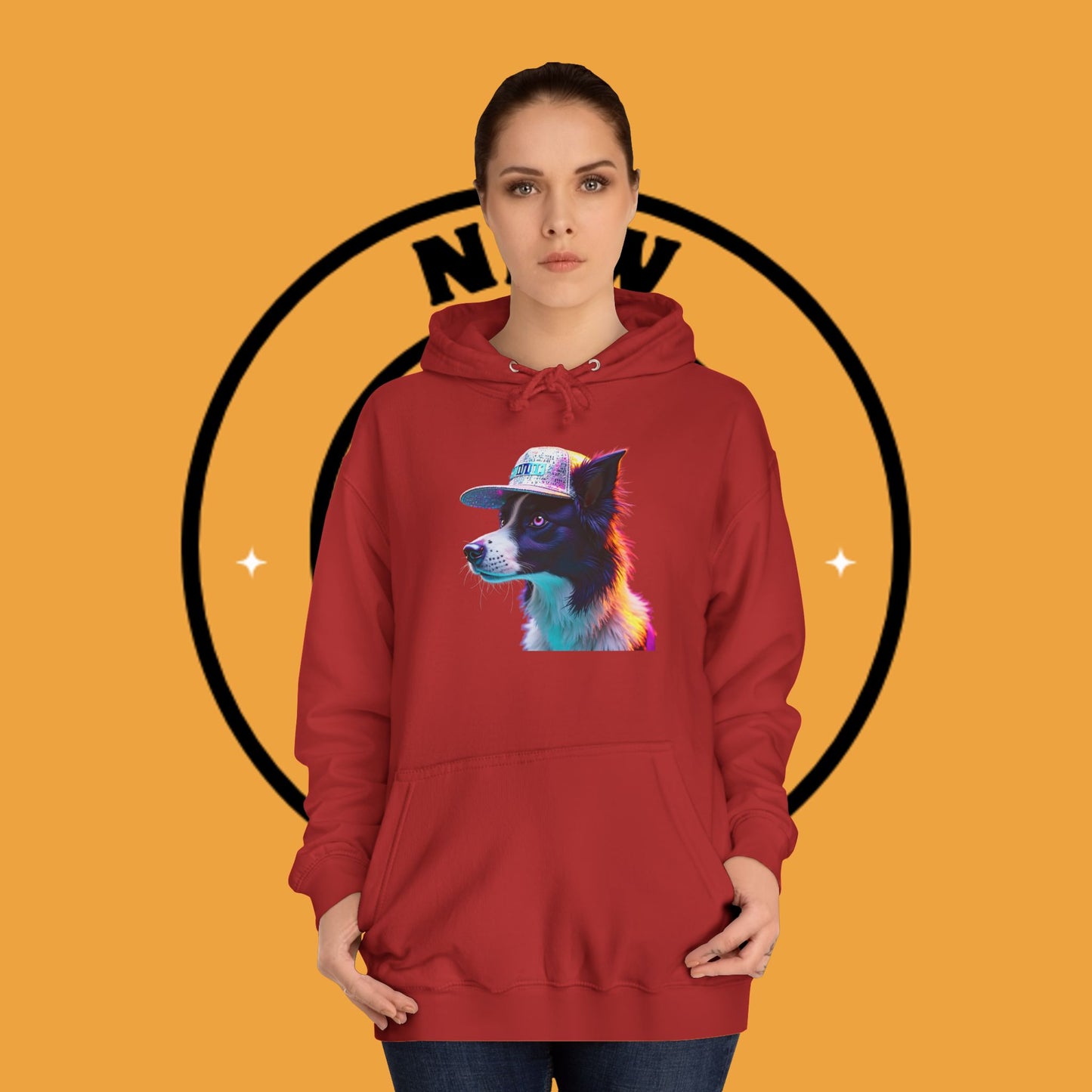 "Neon Rainbow Dog Hoodie - Vibrant Border Collie Street Art Design | Unisex Premium Streetwear"