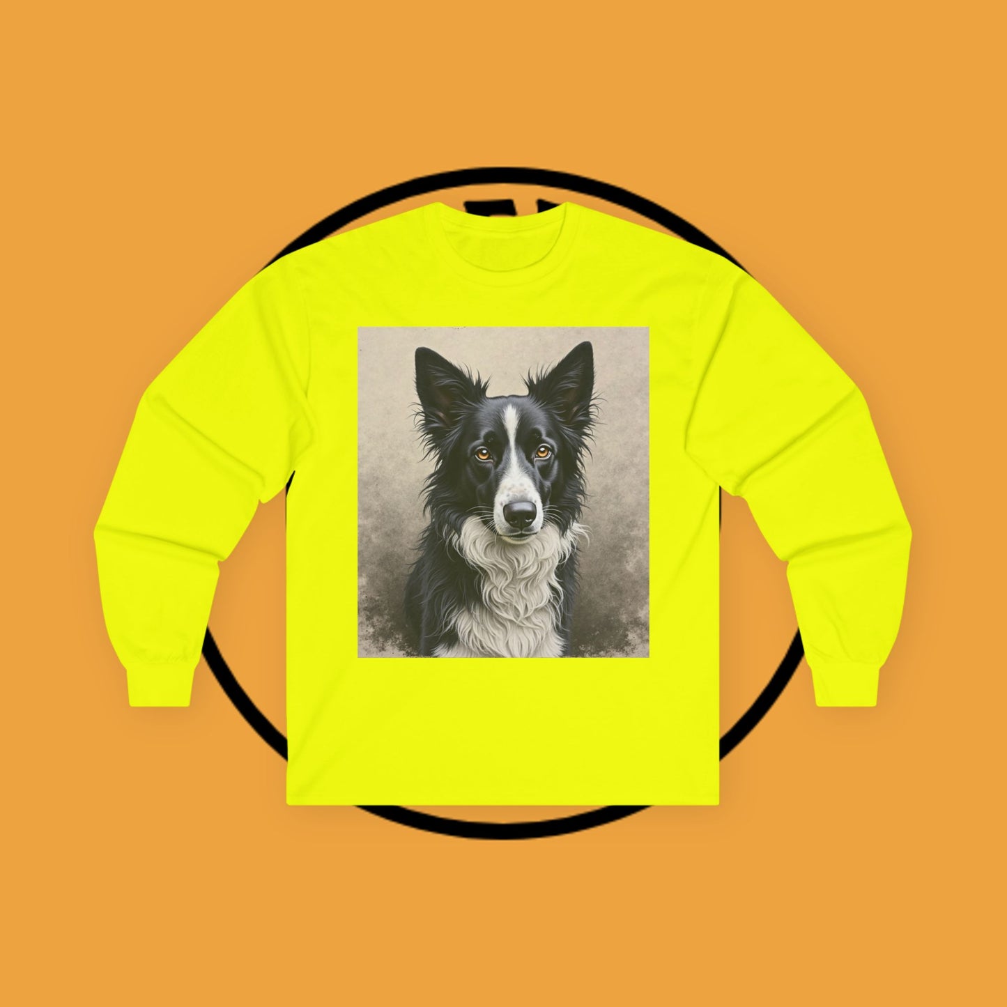 Realistic Border Collie Portrait Long Sleeve Tee - Black & White Dog Art Shirt | Premium Pet Apparel
