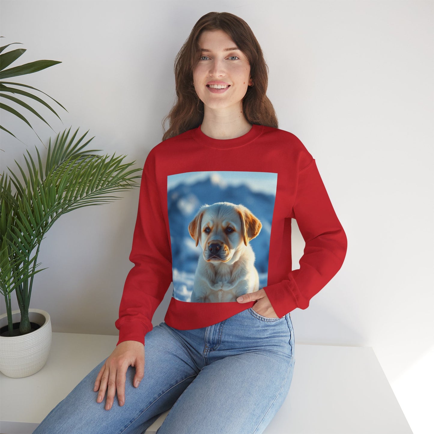 Crewneck Sweatshirt - Cute Labrador Puppy with Blue Eyes - Adorable Dog Portrait in Snow