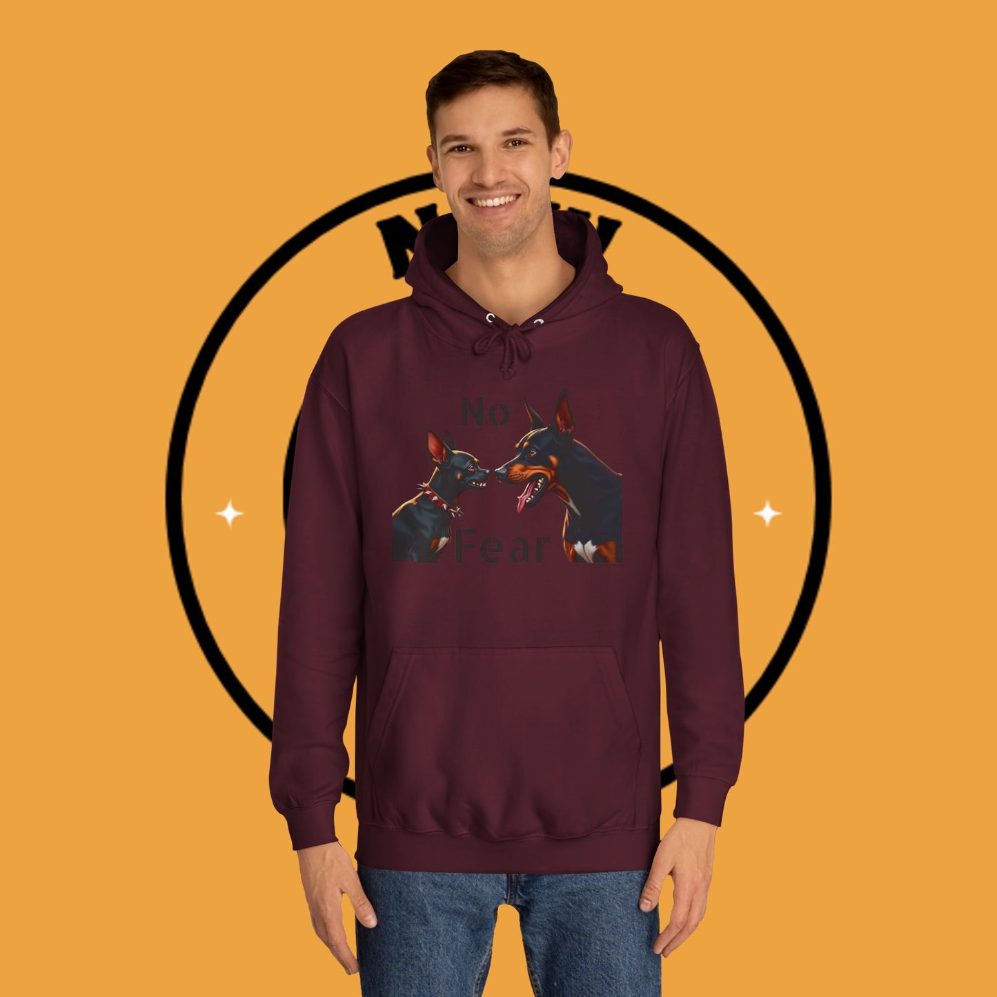 "Fearless Chihuahua vs Doberman Hoodie | Small Dog Big Attitude | David Goliath Pet Art | Brave Little Dog Gift"