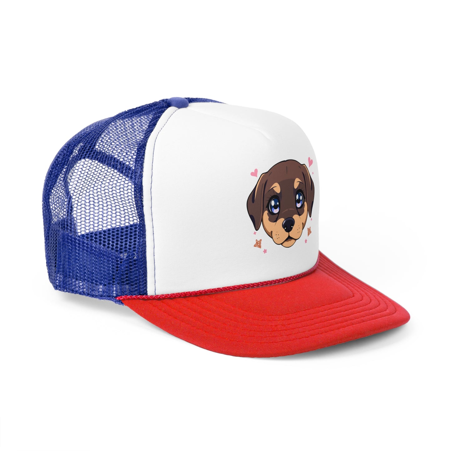 Kawaii Puppy Trucker Cap - Cute Anime Design with Hearts - Adorable Unisex Cap
