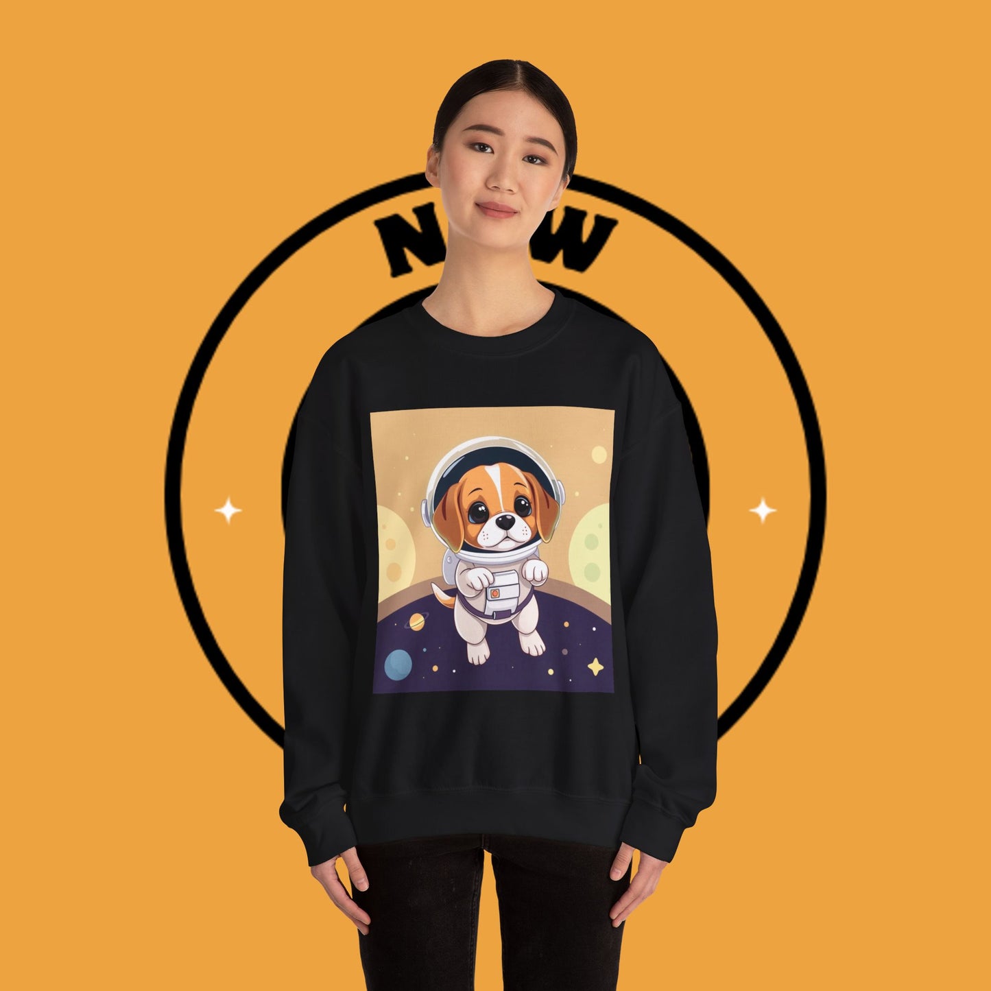 Astronaut Dog Crewneck Sweatshirt - Space Beagle Design with Helmet and Planets