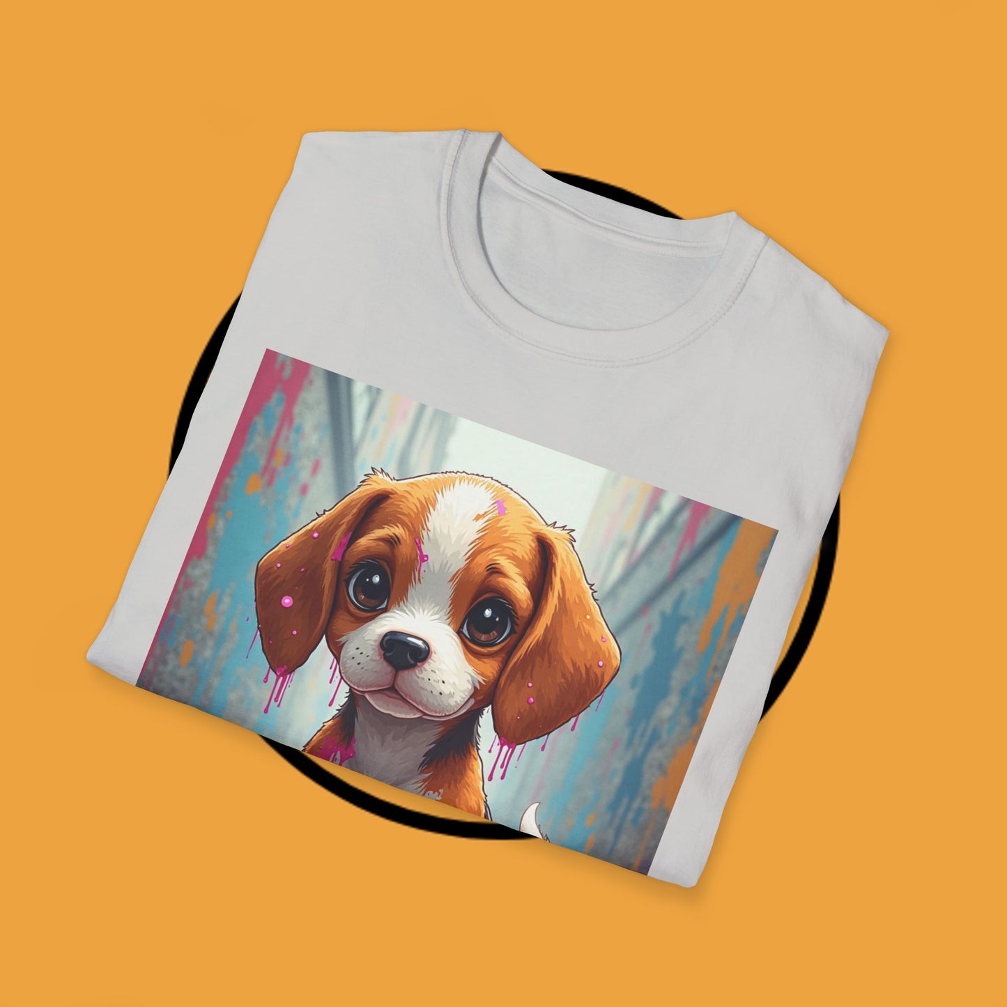 Beagle Street Art T-Shirt - Urban Paint Splatter Dog Design | Artistic Puppy Graffiti Tee for Creative Souls