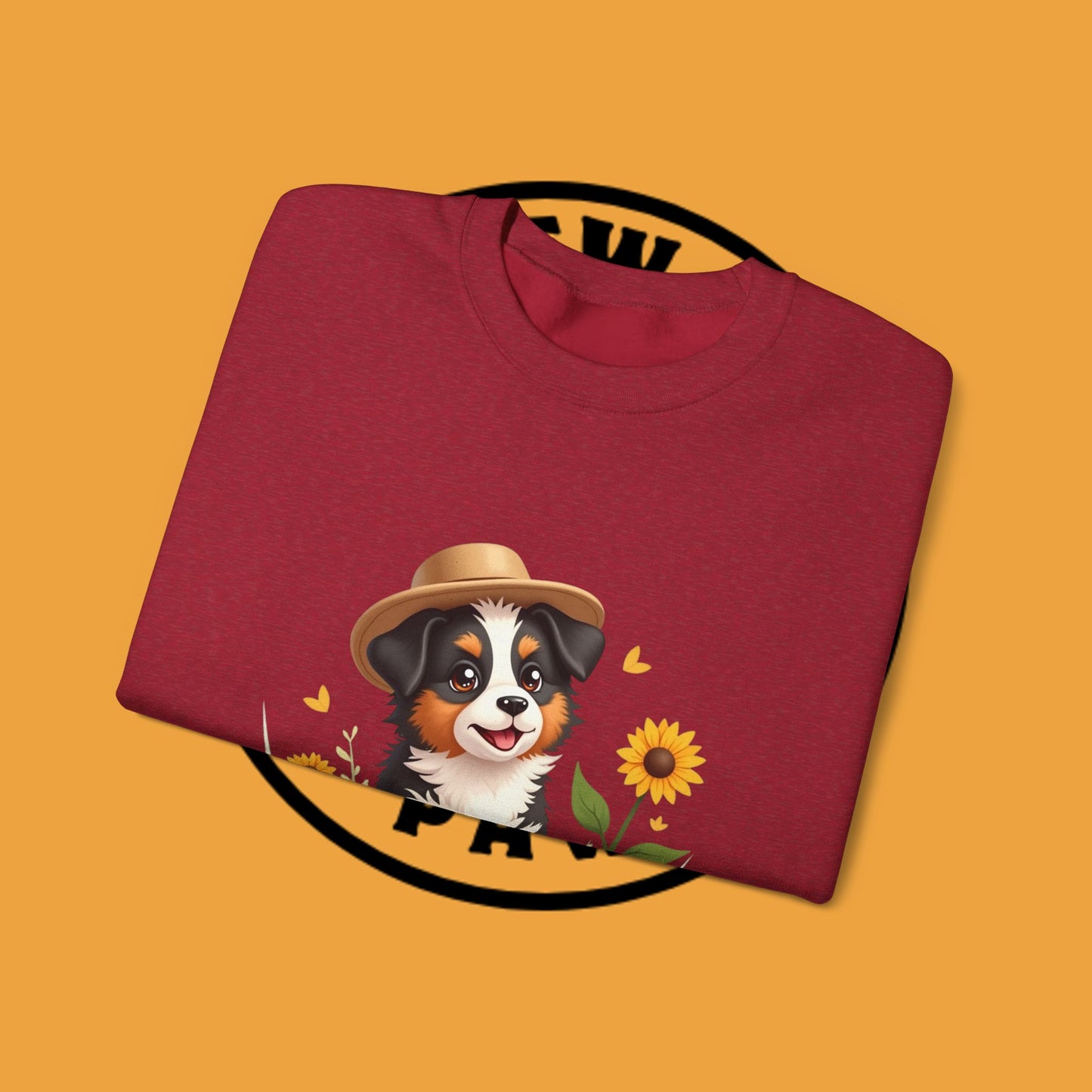 Garden Dog Crewneck Sweatshirt - Cute Puppy Gardener with Sunflowers Design | Green Thumb Gift