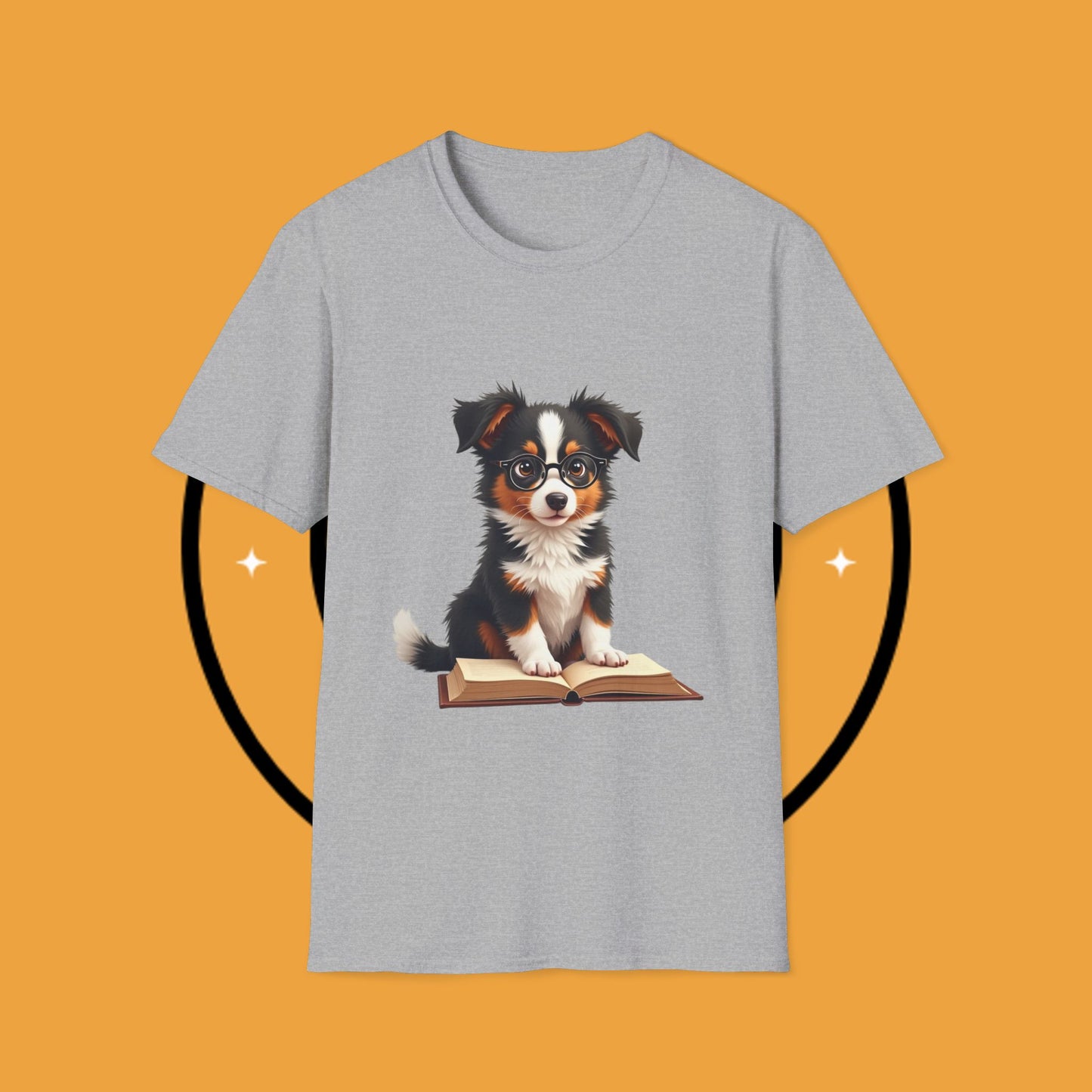 "Professor Puppy - Scholarly Border Collie" - Intellectual Dog T-Shirt - Smart Puppy with Glasses T-Shirt - Scholarly Dog Reading Book Tee | Educational Pet Lover Gift