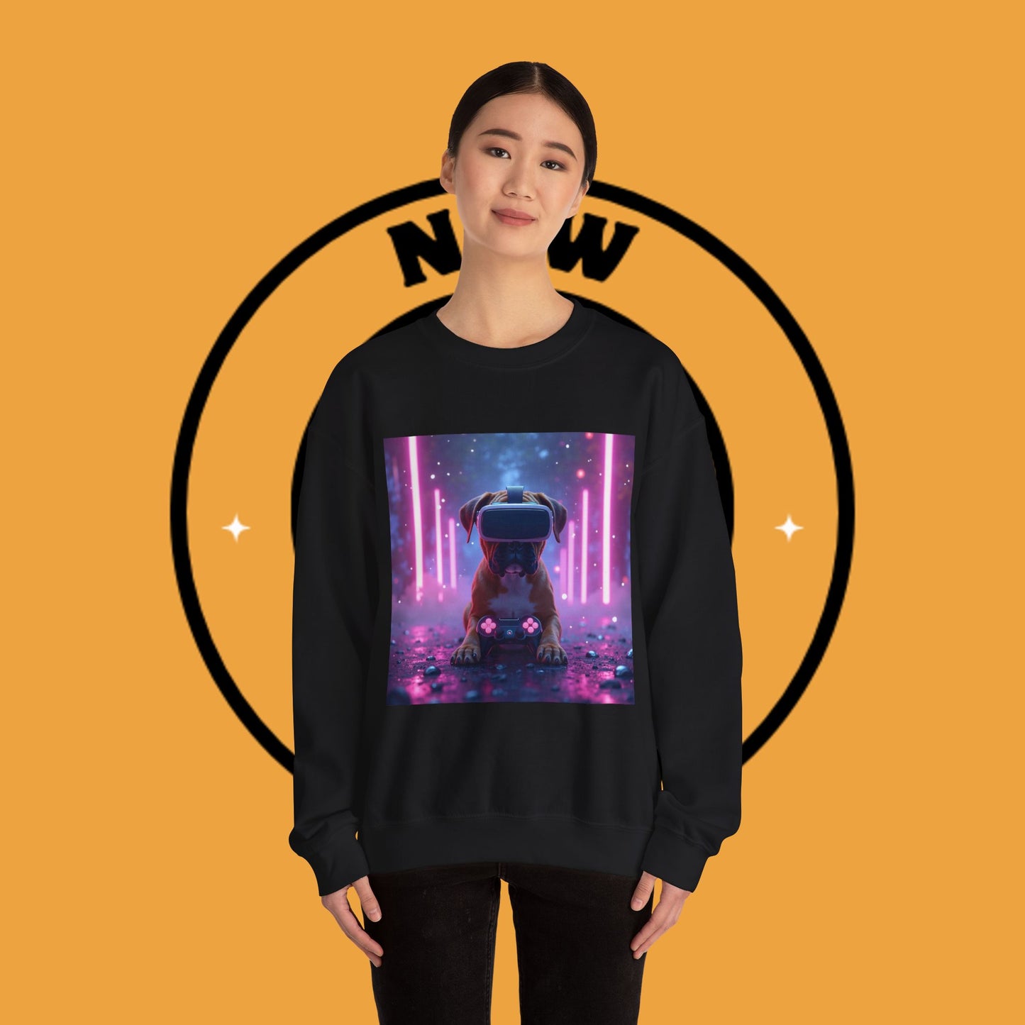 VR Gaming Boxer Dog Crewneck Sweatshirt | Funny Gamer Gift | Virtual Reality Puppy Design