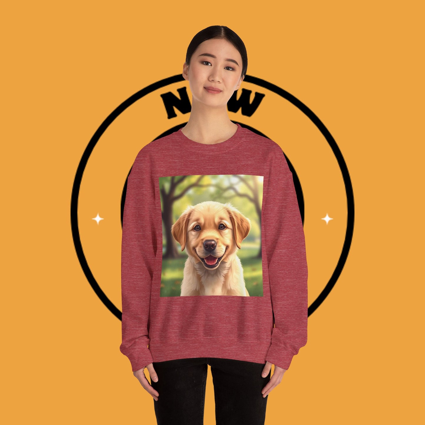 Crewneck Sweatshirt - Adorable Puppy Smiling in the Park - Sweet and Happy Golden Retriever
