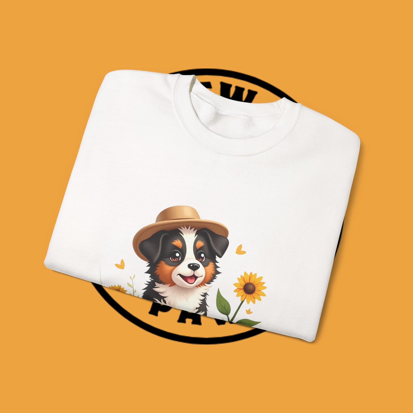 Garden Dog Crewneck Sweatshirt - Cute Puppy Gardener with Sunflowers Design | Green Thumb Gift