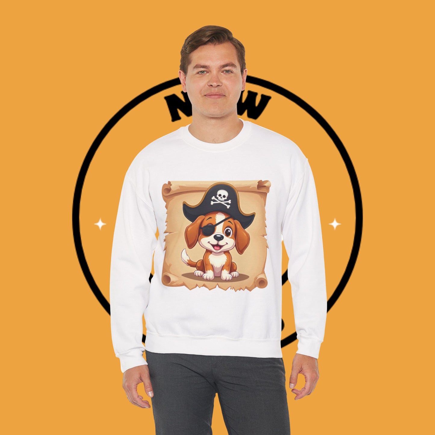 Pirate Dog Crewneck Sweatshirt - Buccaneer Beagle Design with Patch and Hat