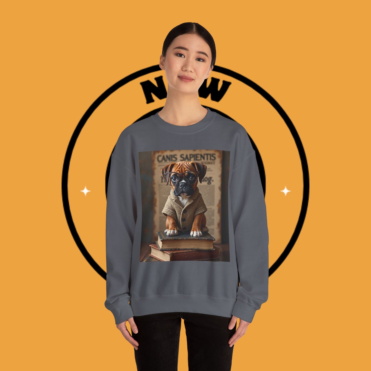 Professor Puppy Glasses Crewneck Sweatshirt - Scholarly Dog Design - Academic Pet Lover Gift