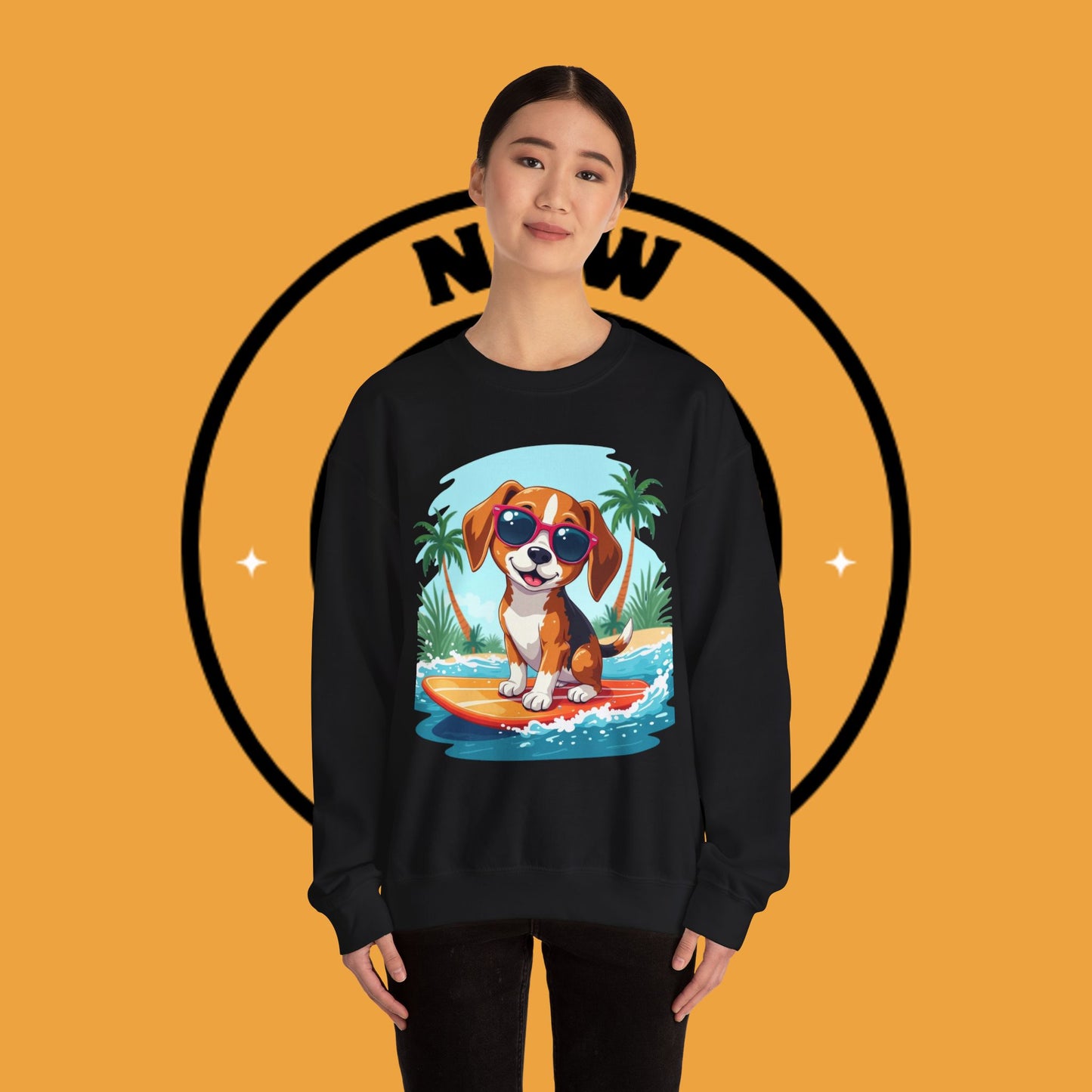 Dog Lover Crewneck Sweatshirt - Beagle surfista - Cool Summer Beagle Surfboard Sweatshirt β Perfect for Beach Vibes!