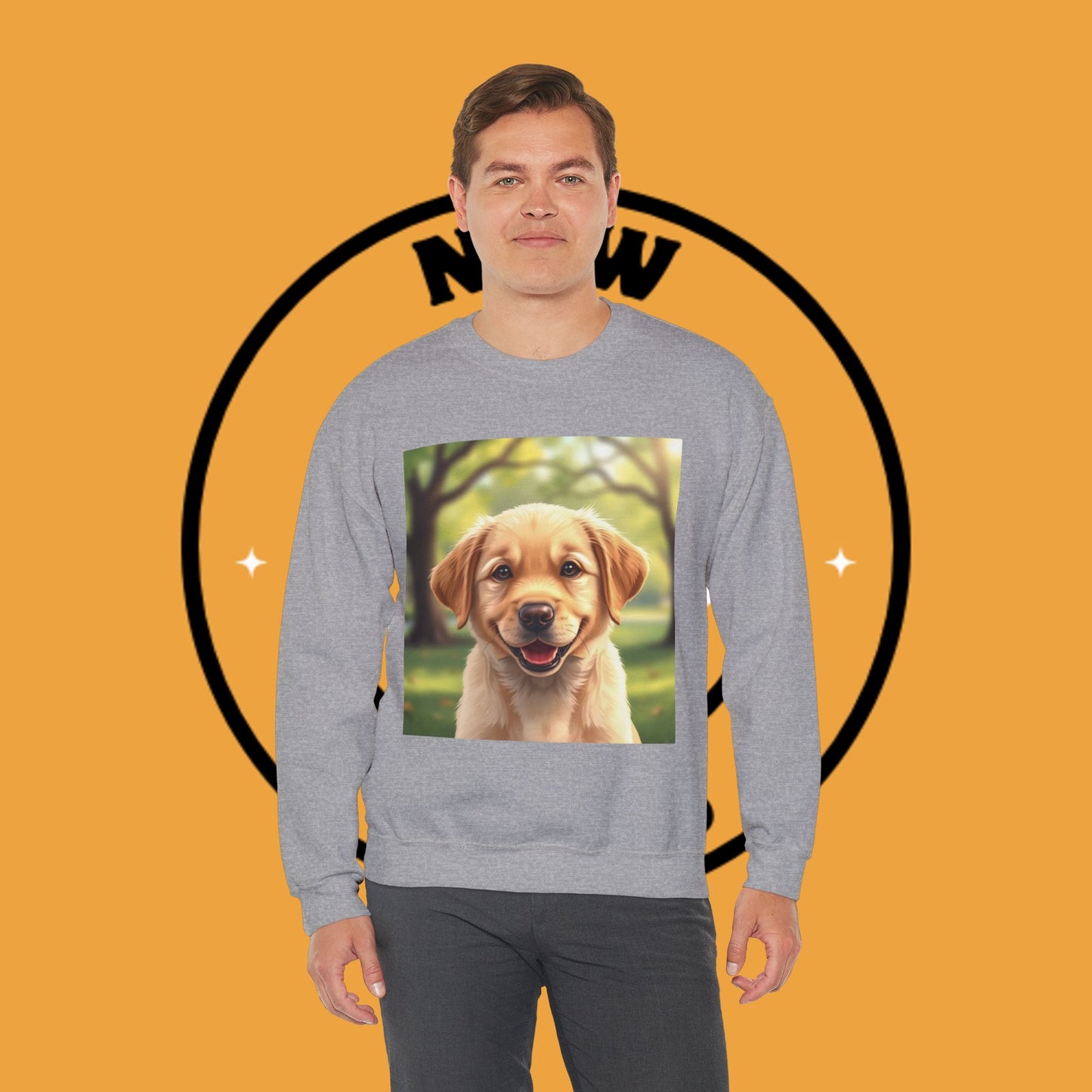 Crewneck Sweatshirt - Adorable Puppy Smiling in the Park - Sweet and Happy Golden Retriever