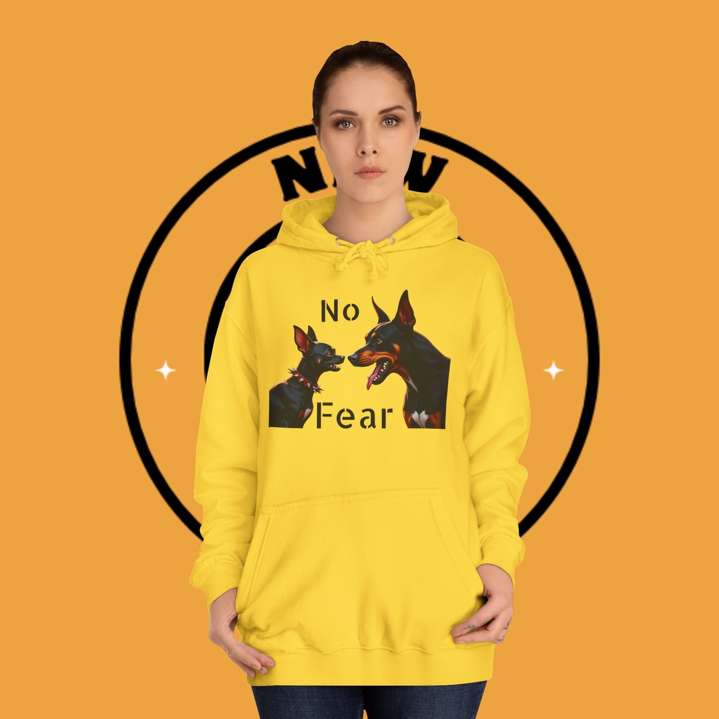 "Fearless Chihuahua vs Doberman Hoodie | Small Dog Big Attitude | David Goliath Pet Art | Brave Little Dog Gift"