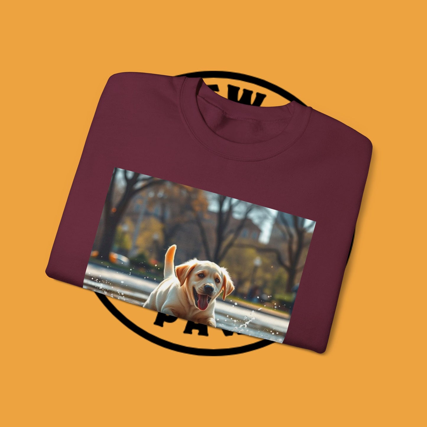 Unisex Dog Lover Crewneck Sweatshirt -Labrador Puppy Running in Water - Happy Dog Splashing in Puddle