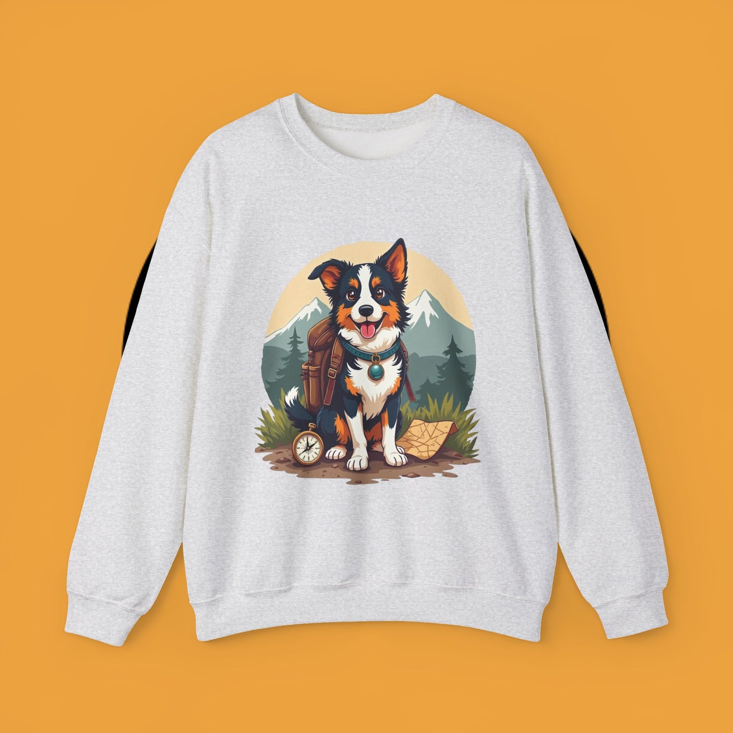 Adventure Dog Hiking Crewneck Sweatshirt - Mountain Explorer Border Collie Design | Outdoor Lover Gift