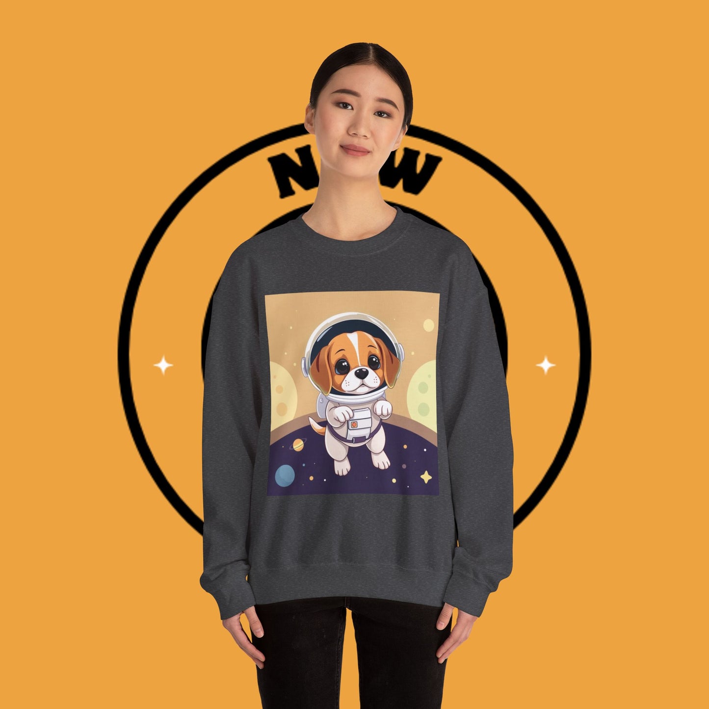 Astronaut Dog Crewneck Sweatshirt - Space Beagle Design with Helmet and Planets