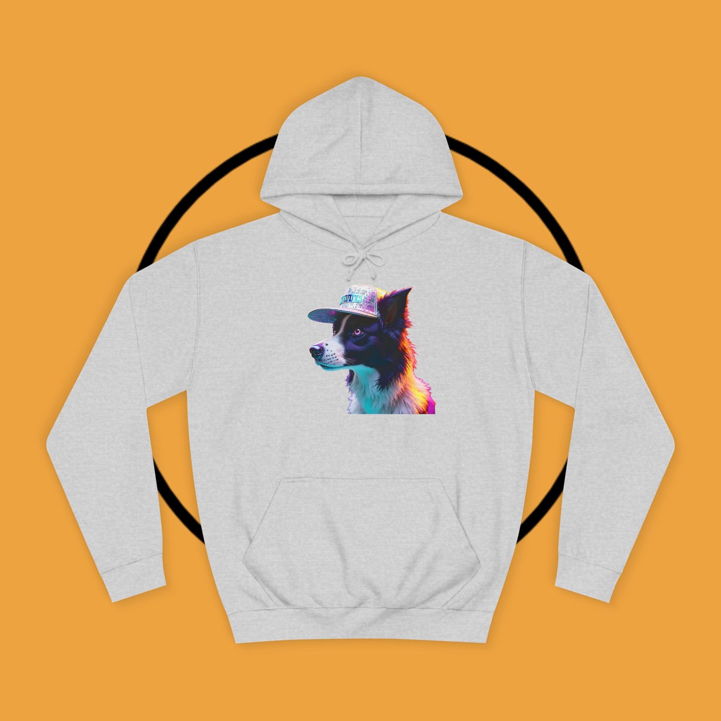 "Neon Rainbow Dog Hoodie - Vibrant Border Collie Street Art Design | Unisex Premium Streetwear"