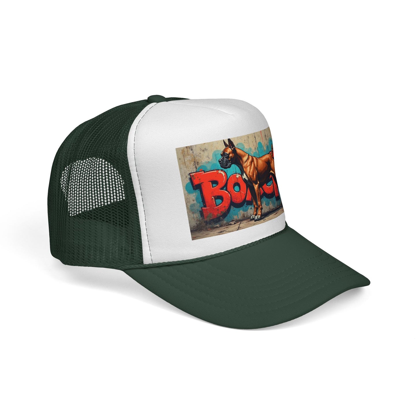 "Graffiti Boxer Dog Trucker Cap - Urban Street Art Design | Hip Hop Style Snapback Hat | Street Culture Baseball Cap"