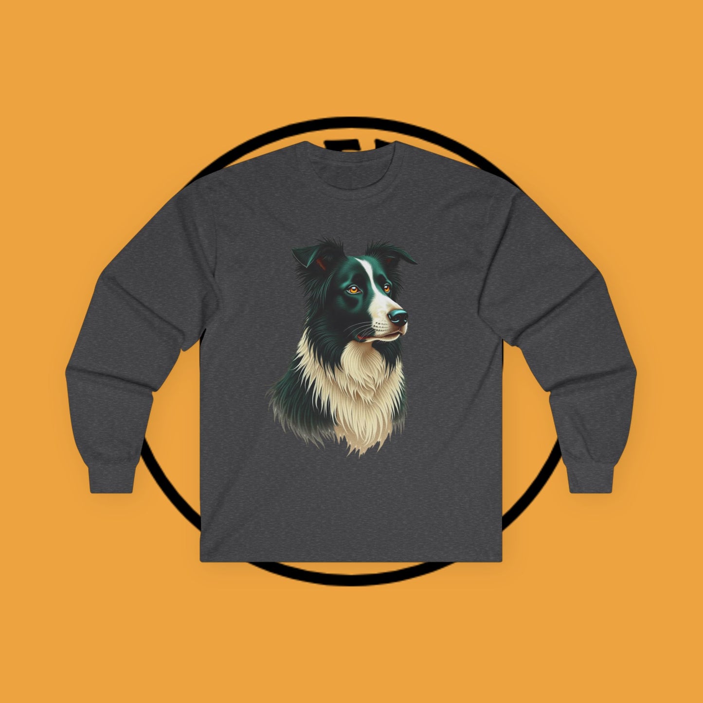 "Majestic Border Collie Portrait Long Sleeve Tee - Realistic Dog Art Shirt - Premium Canine Breed Apparel"