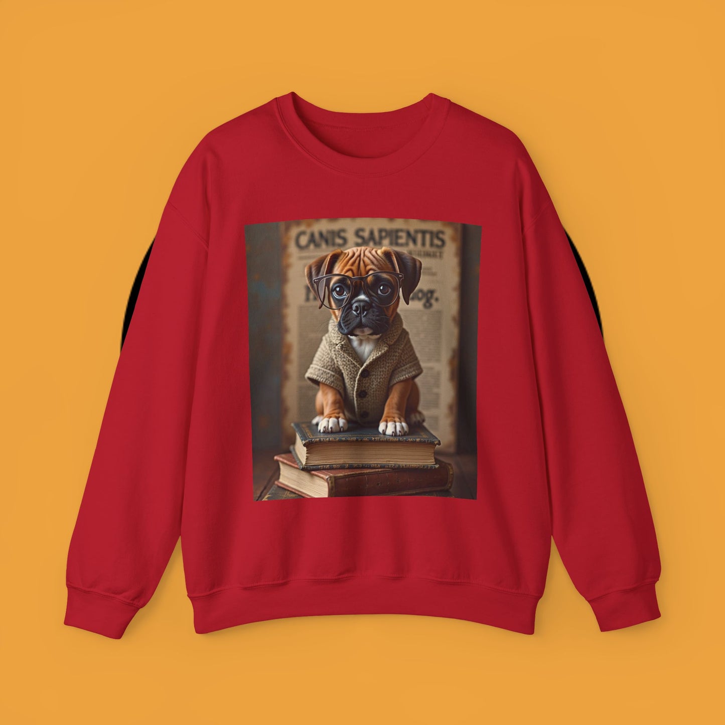 Professor Puppy Glasses Crewneck Sweatshirt - Scholarly Dog Design - Academic Pet Lover Gift