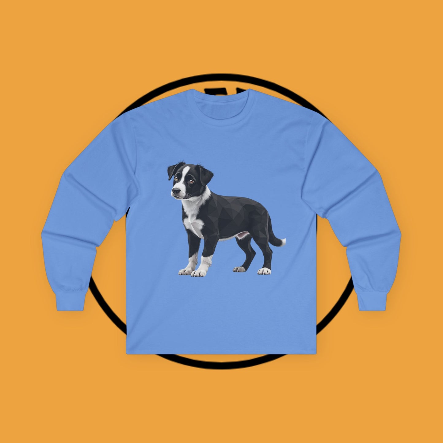 Geometric Border Collie Puppy Long Sleeve Tee - Low Poly Dog Art Shirt | Modern Pet Apparel