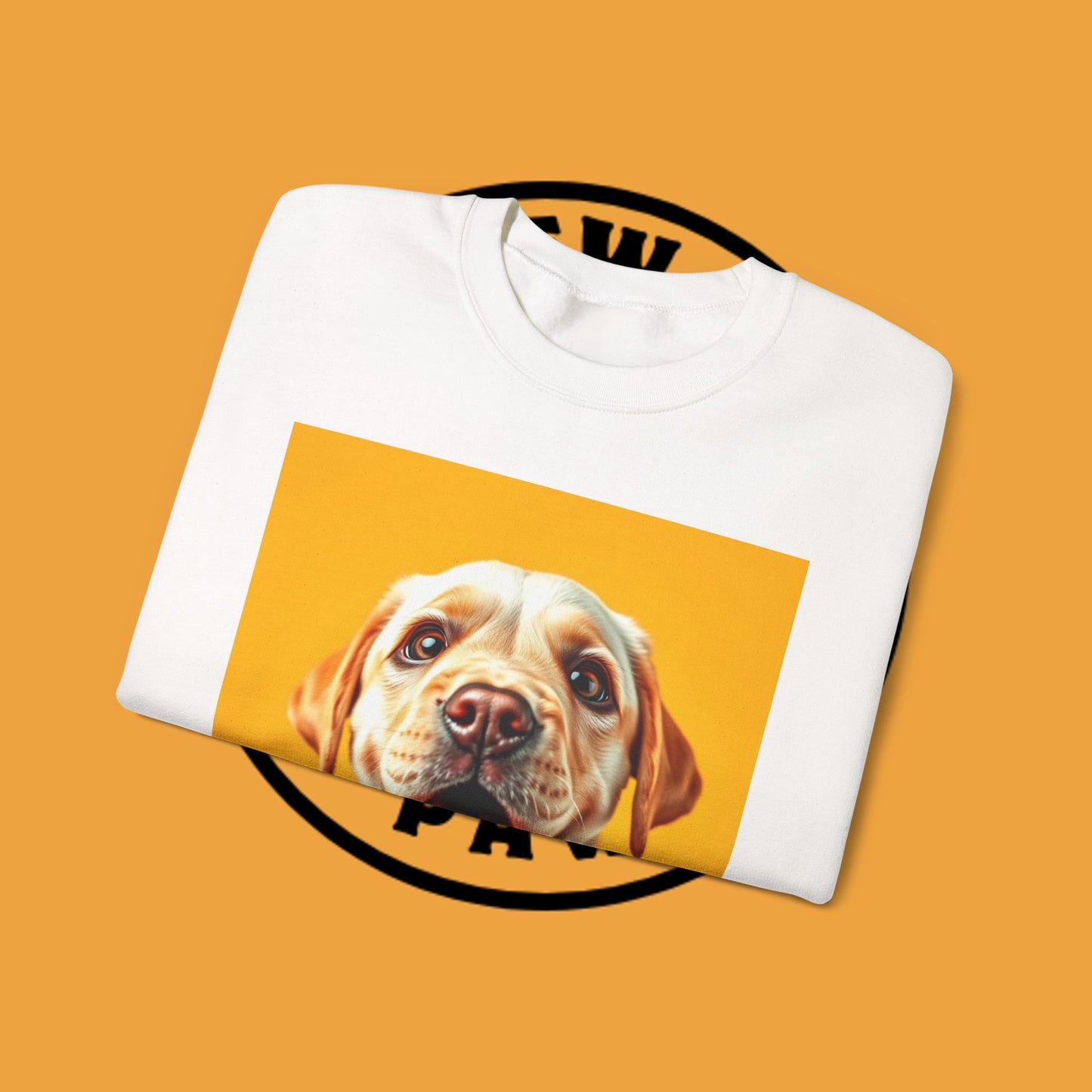 Unisex Dog Lover Crewneck Sweatshirt - Smiling Yellow Lab on vibrant yellow background