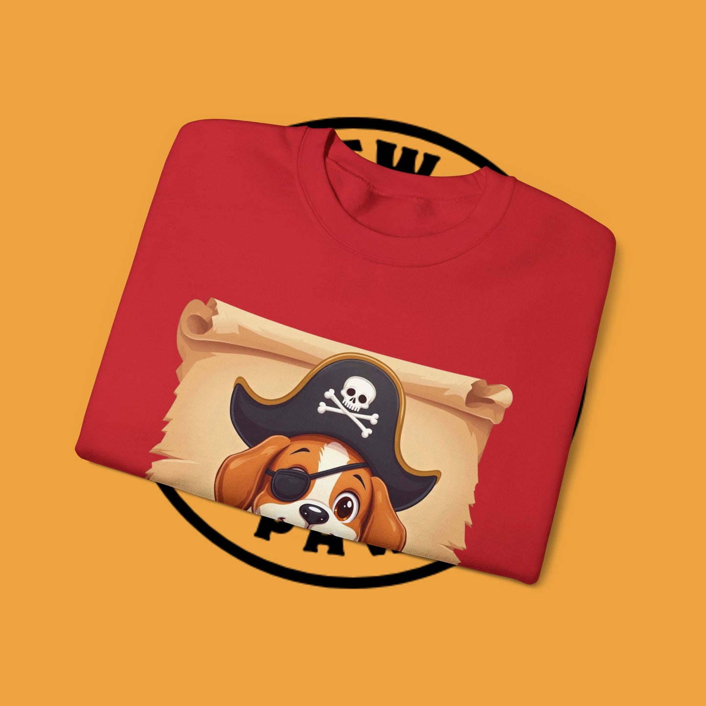 Pirate Dog Crewneck Sweatshirt - Buccaneer Beagle Design with Patch and Hat