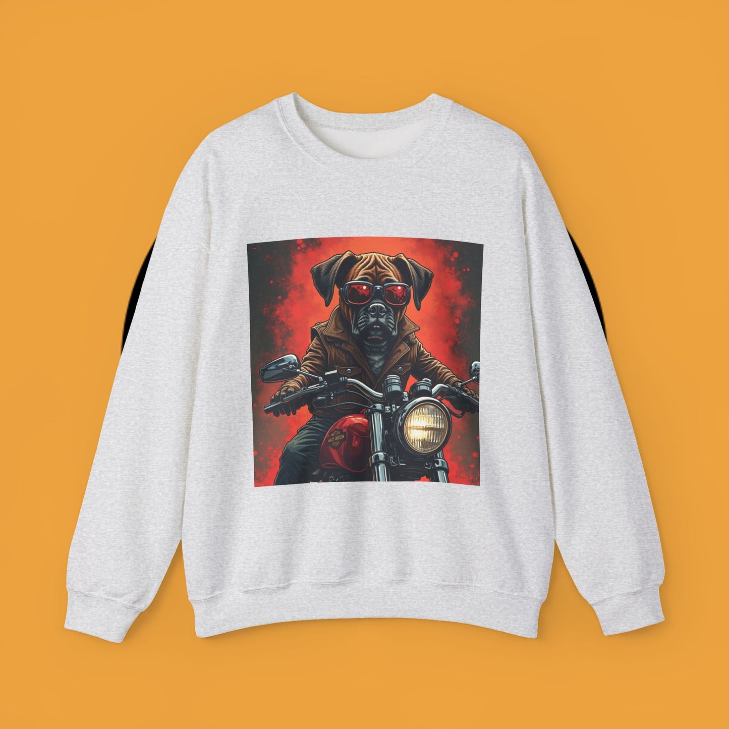 Biker Boxer Dog Crewneck Sweatshirt - Motorcycle Rebel Pup Design - Badass Pet Lover Style