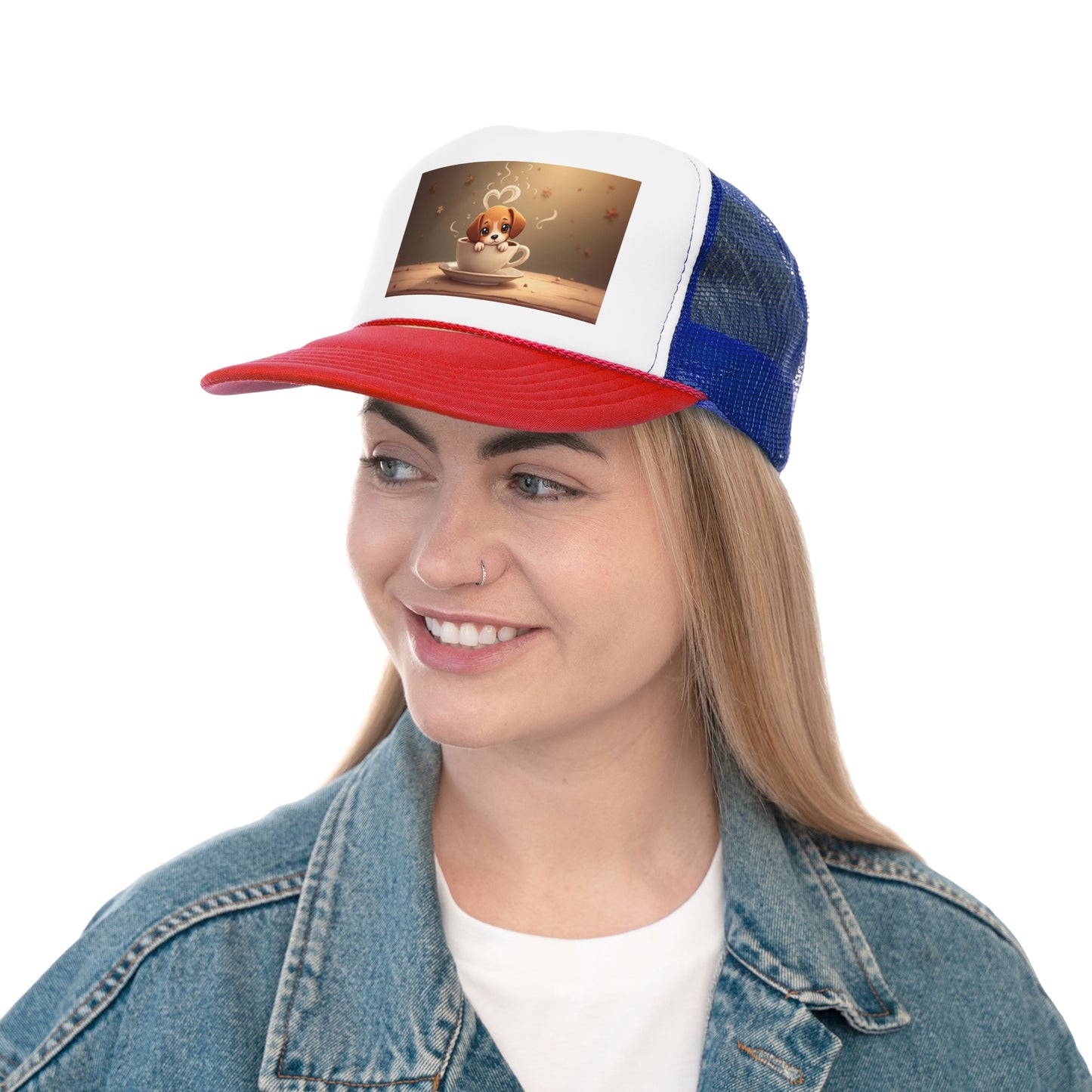 Adorable Beagle Puppy in Coffee Cup Trucker Hat - Teacup Dog Lover Unisex Cap