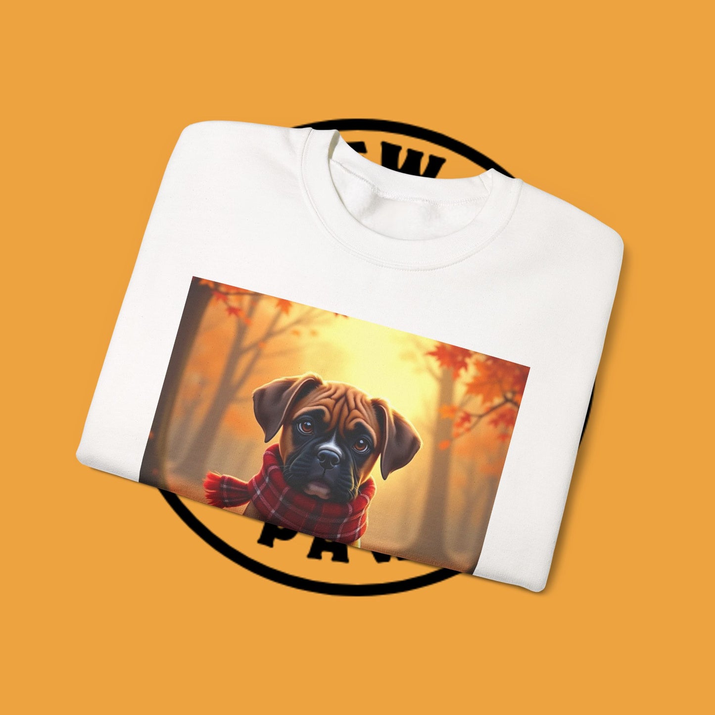 Cute Boxer Puppy Autumn Crewneck Sweatshirt | Fall Dog Lover Gift | Cozy Plaid Scarf Design