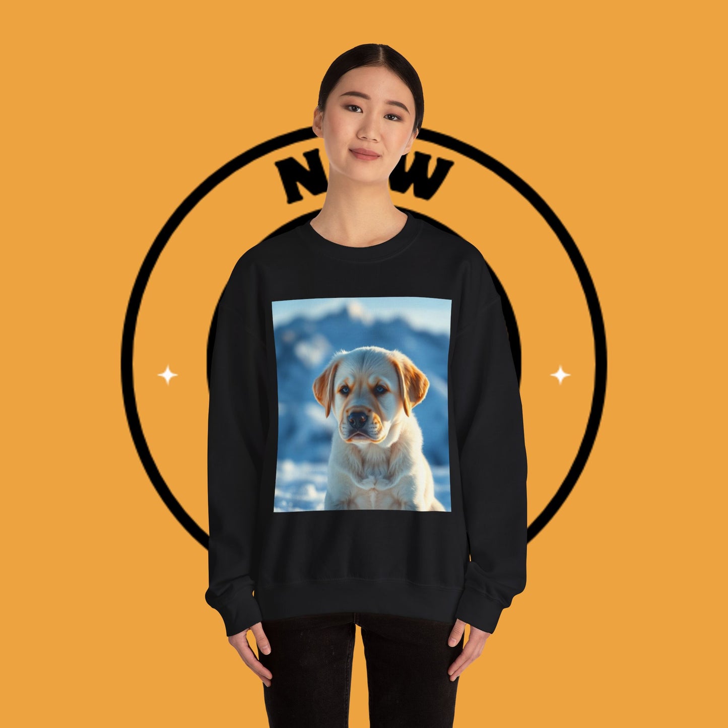 Crewneck Sweatshirt - Cute Labrador Puppy with Blue Eyes - Adorable Dog Portrait in Snow
