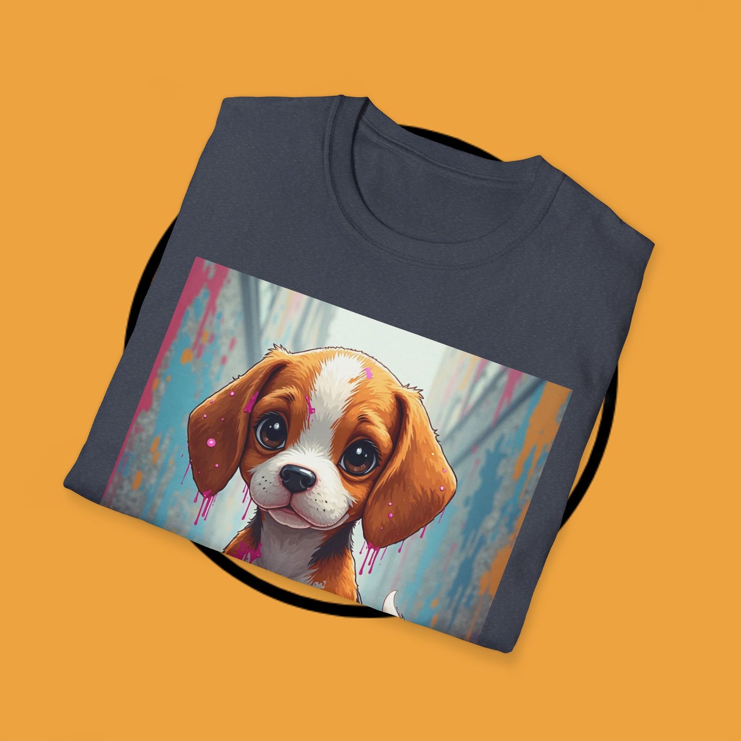 Beagle Street Art T-Shirt - Urban Paint Splatter Dog Design | Artistic Puppy Graffiti Tee for Creative Souls